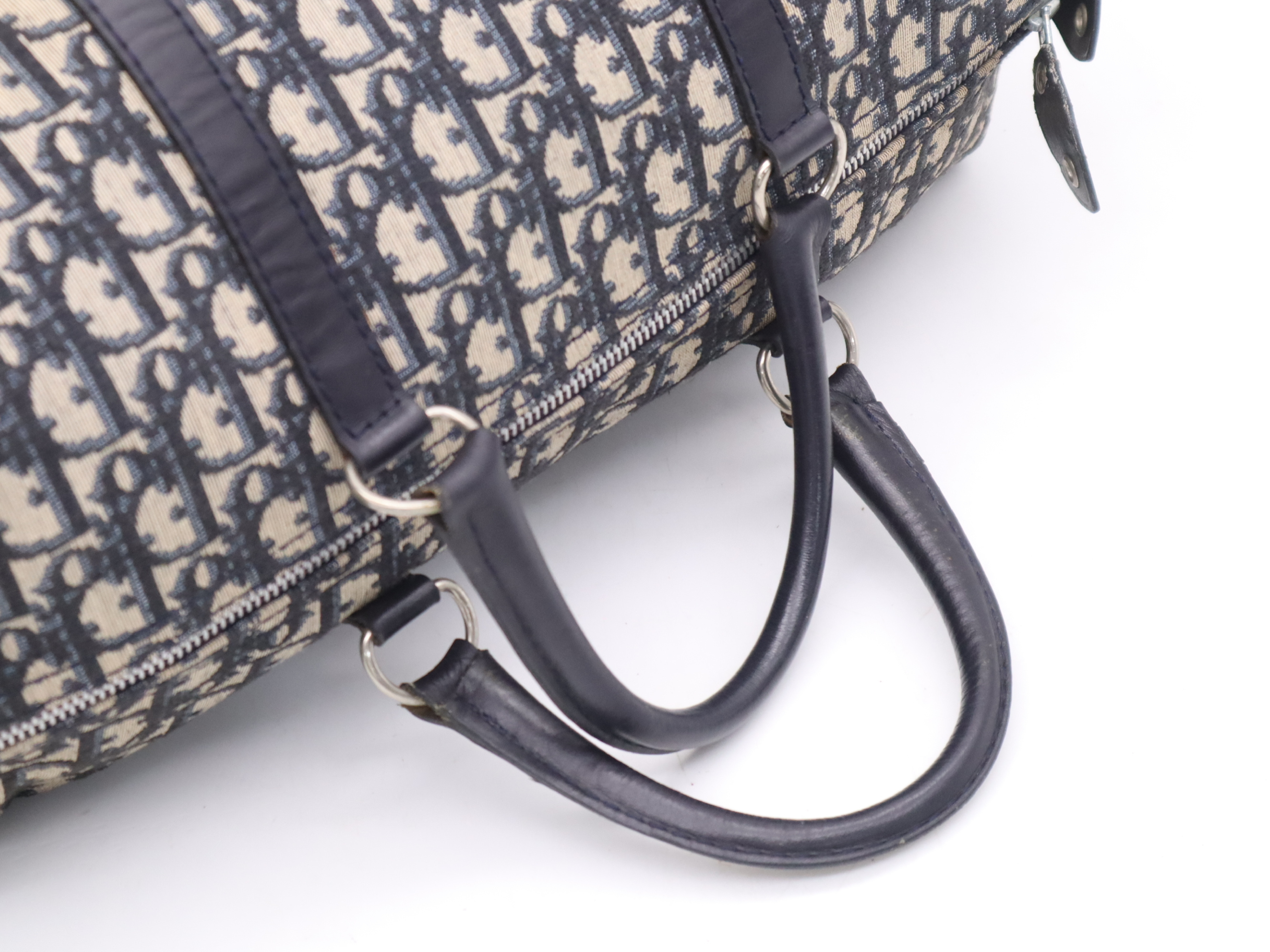 Canvas x Leather Trotter Navy Boston Bag with Silver Hardware — view 6