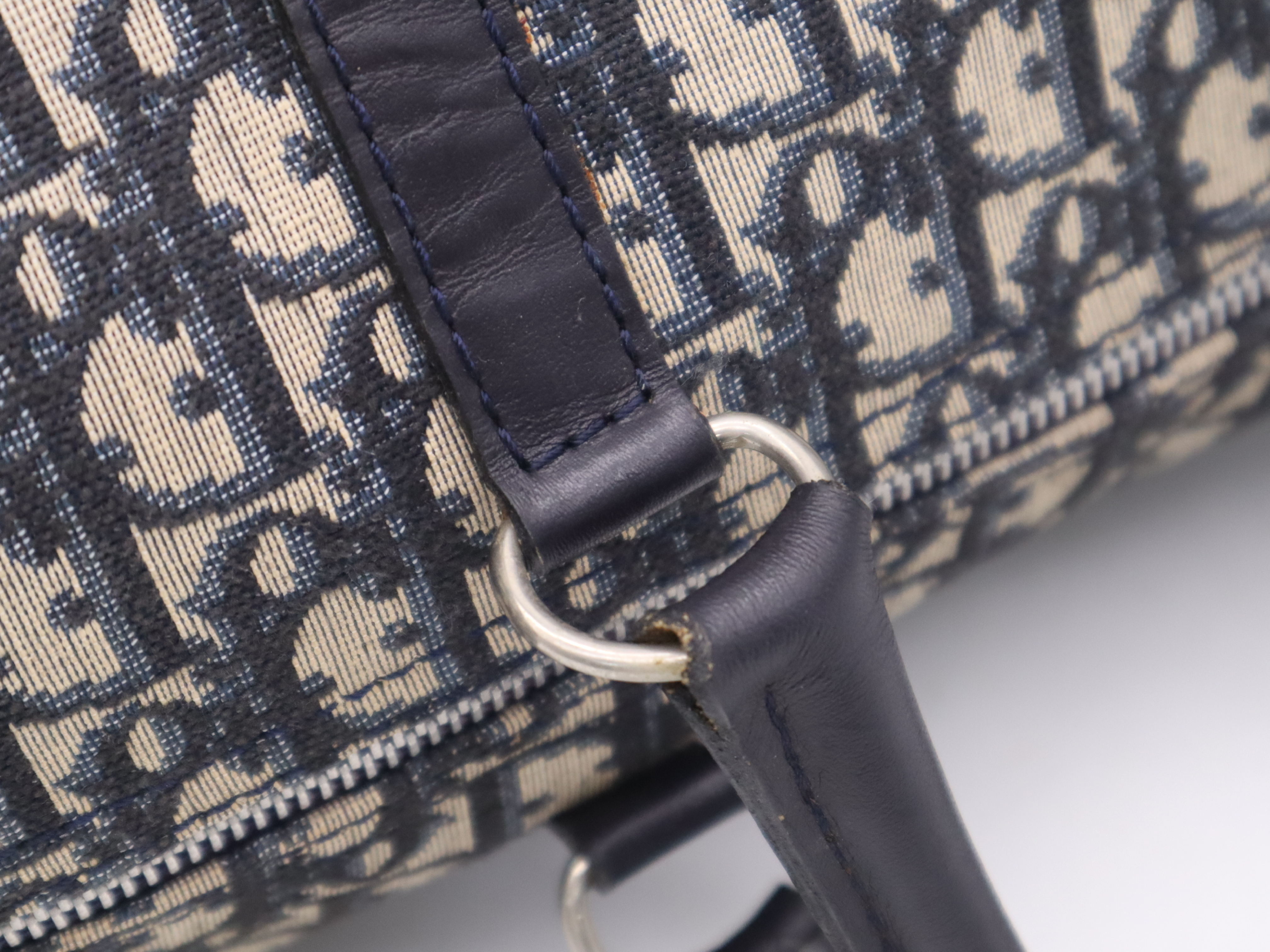 Canvas x Leather Trotter Navy Boston Bag with Silver Hardware — view 7