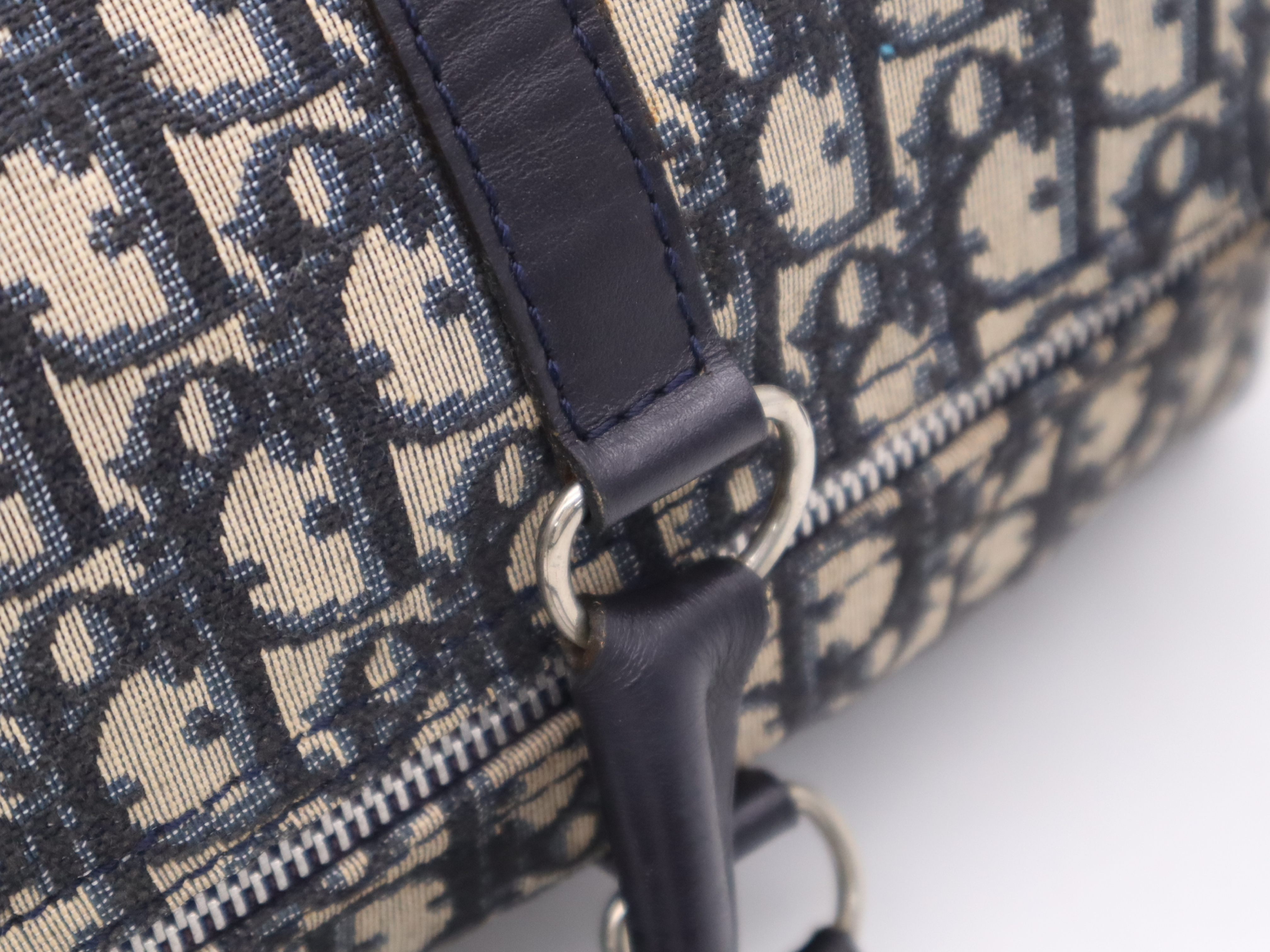 Canvas x Leather Trotter Navy Boston Bag with Silver Hardware — view 8