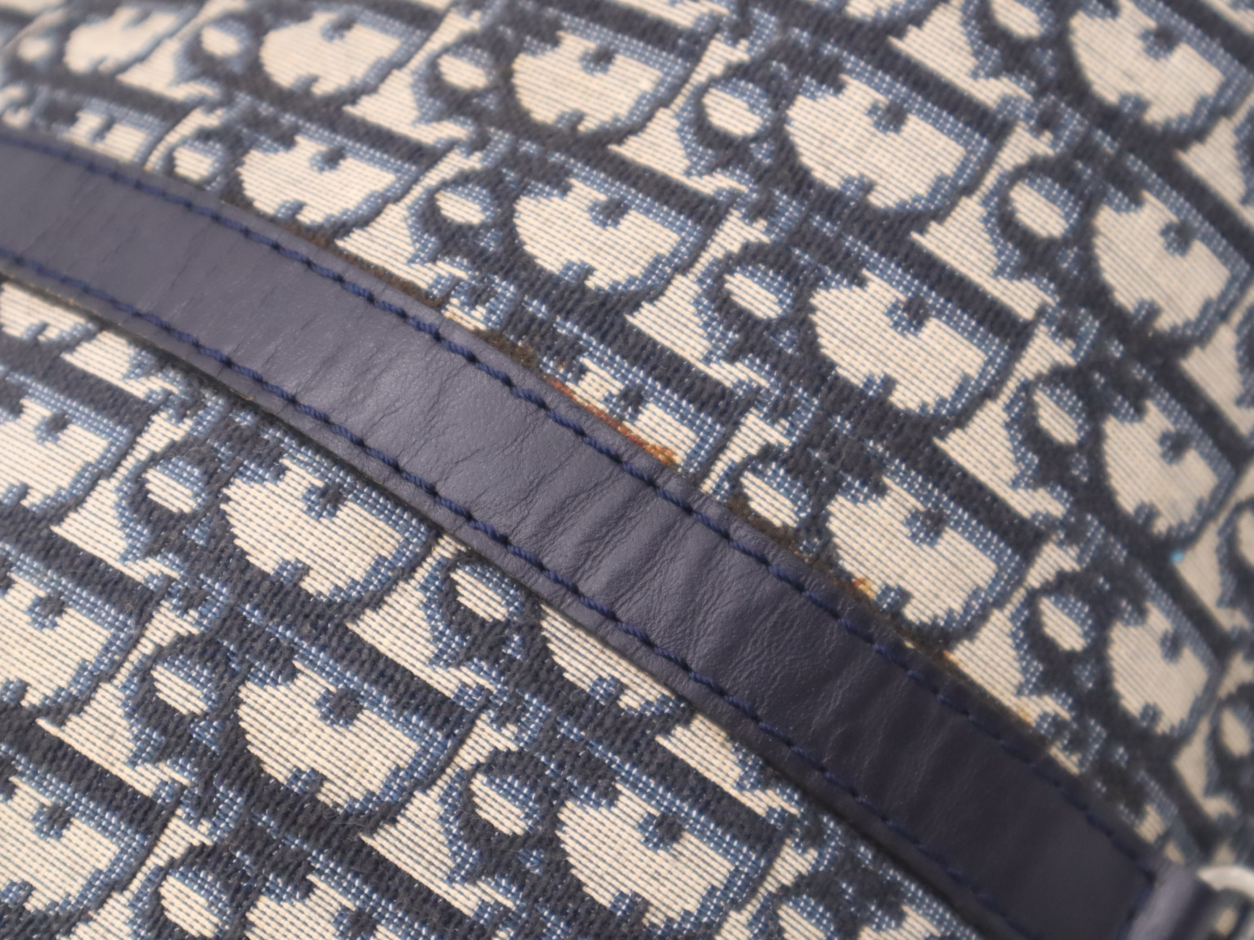 Canvas x Leather Trotter Navy Boston Bag with Silver Hardware — view 9