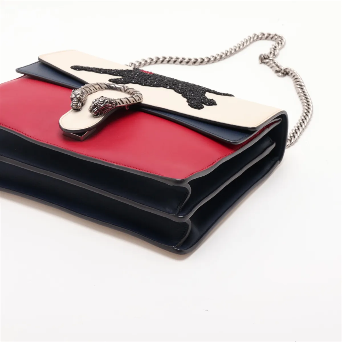 Dionysus 403348 Leather Chain Shoulder Bag, White x Red x Navy — view 3