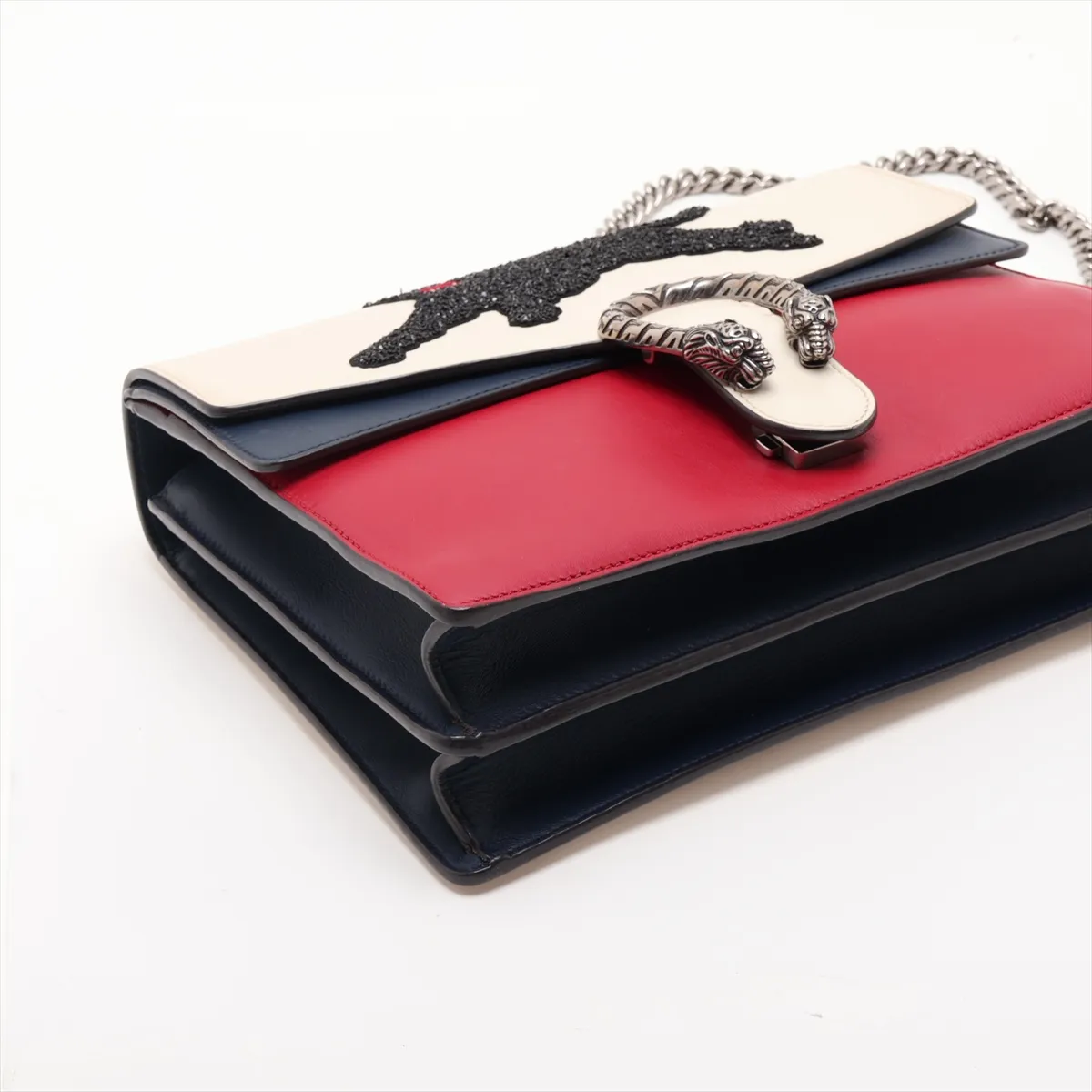 Dionysus 403348 Leather Chain Shoulder Bag, White x Red x Navy — view 4