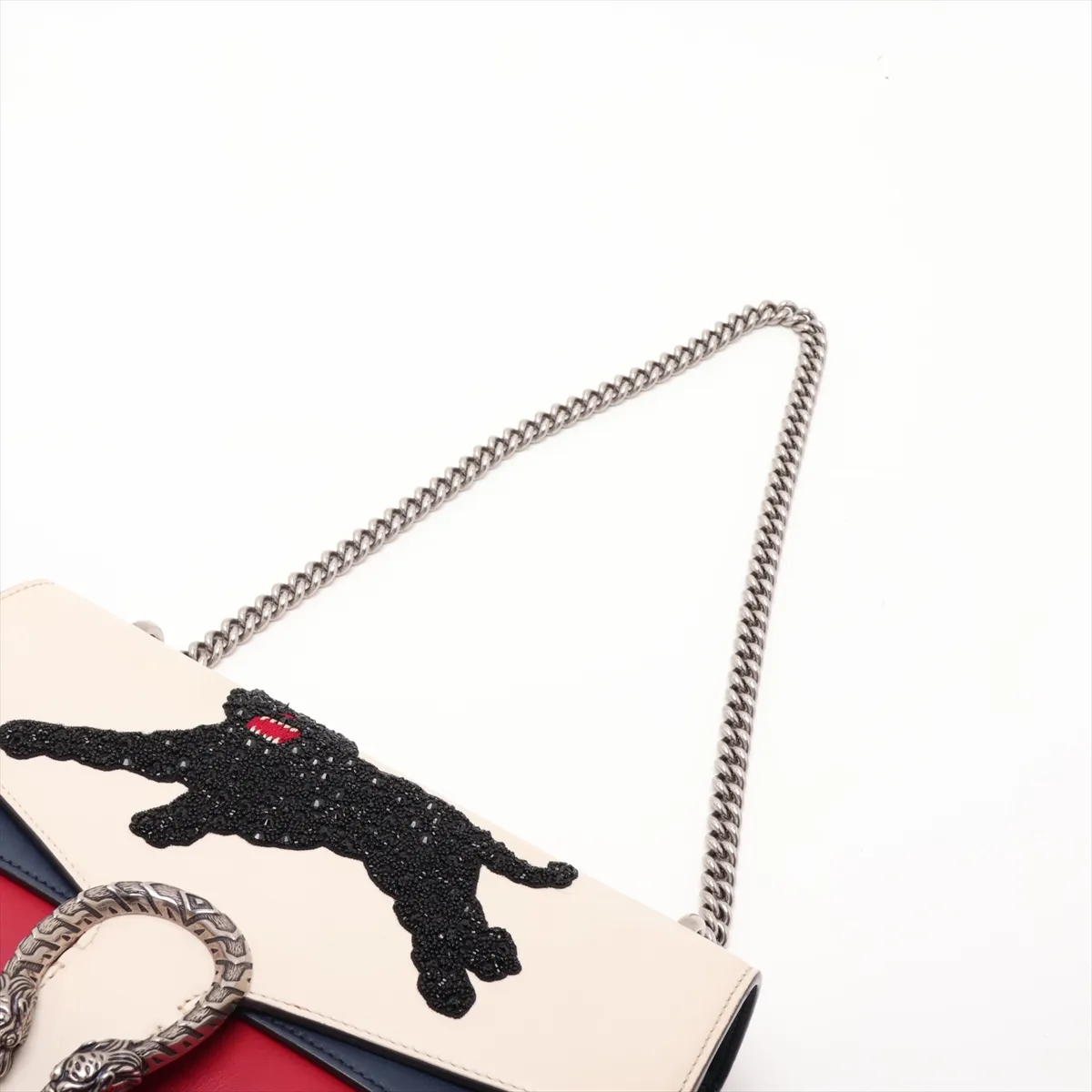 Dionysus 403348 Leather Chain Shoulder Bag, White x Red x Navy — view 5