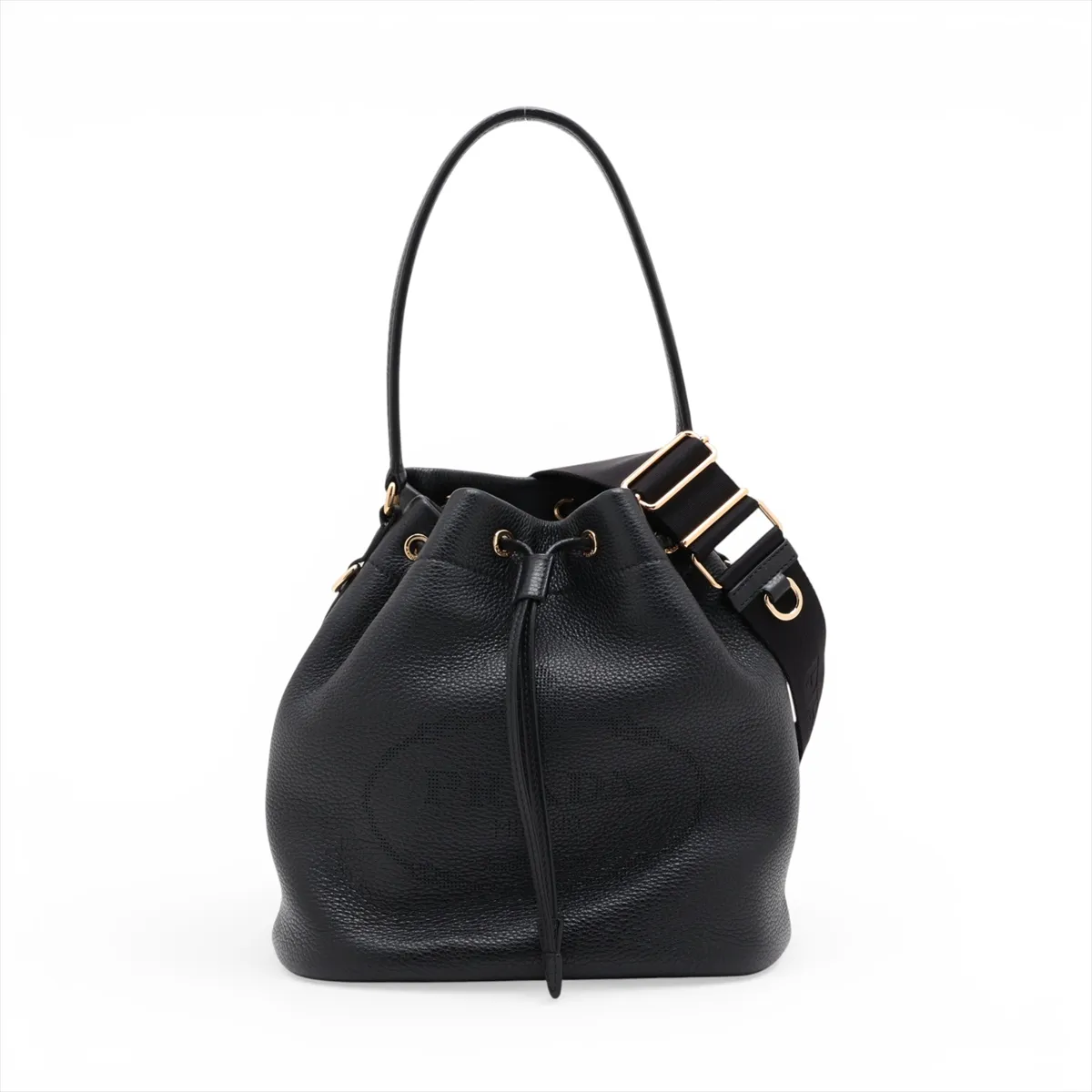 Vitello Daino Leather 2-Way Shoulder Bag, Black, 1BE018, Unsigned Guarantee Card