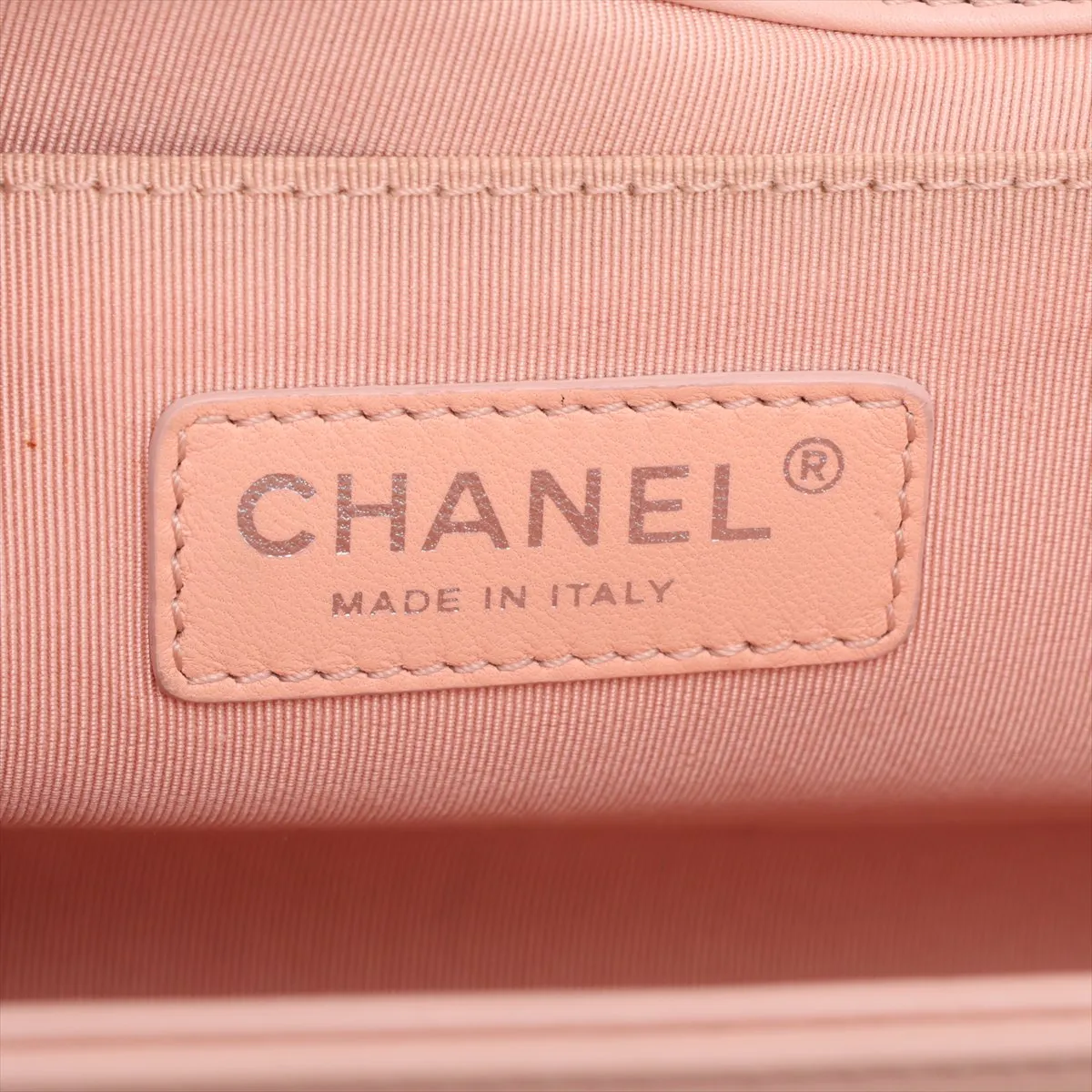 Boy Chanel 25 Lambskin Chain Shoulder Bag, Pink Beige, Gunmetal Hardware, 19258440, Serial Number 19-series, A67086 — view 8