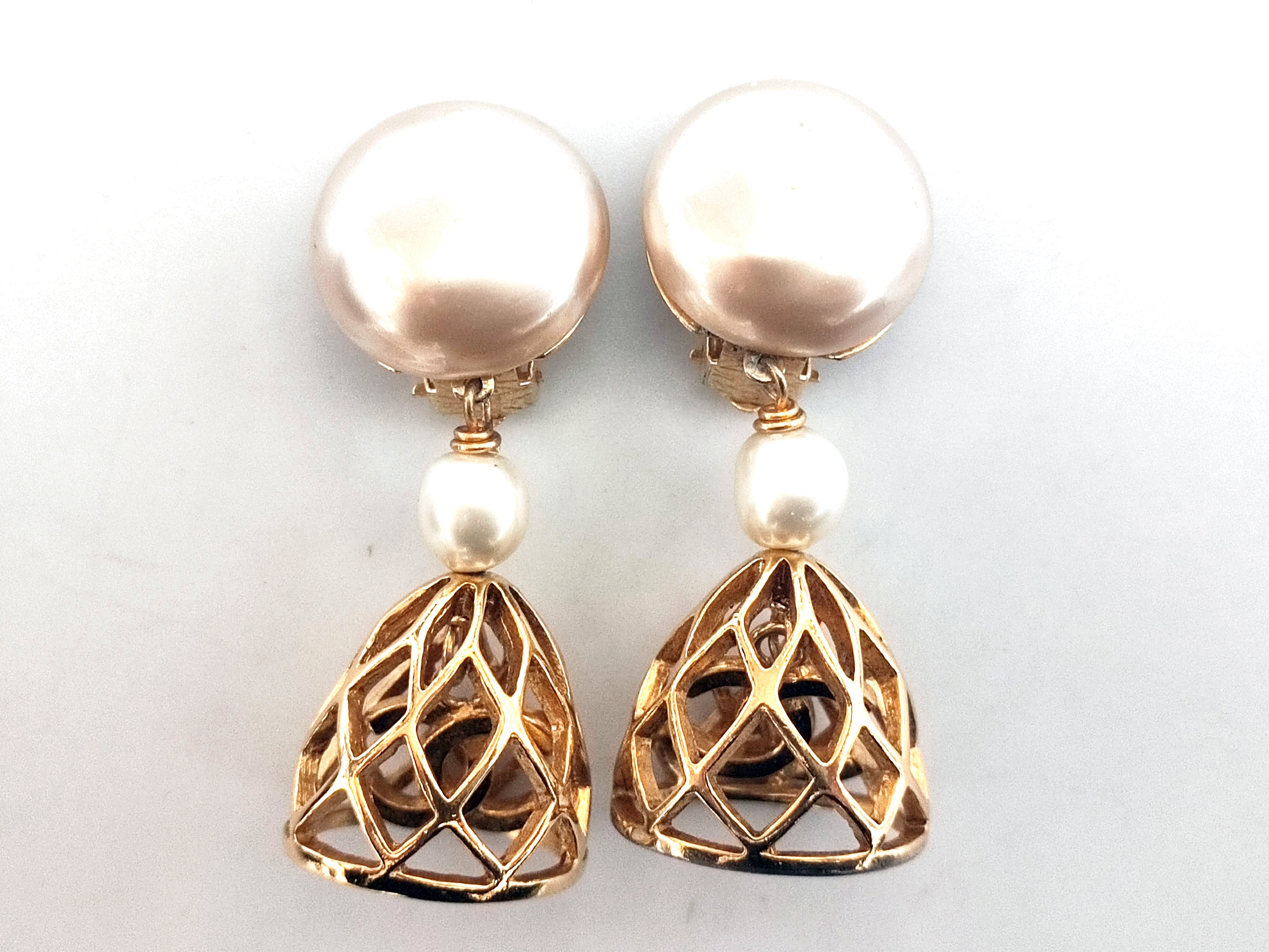 Birdcage Pearl 3 Row Swing Earrings — view 3