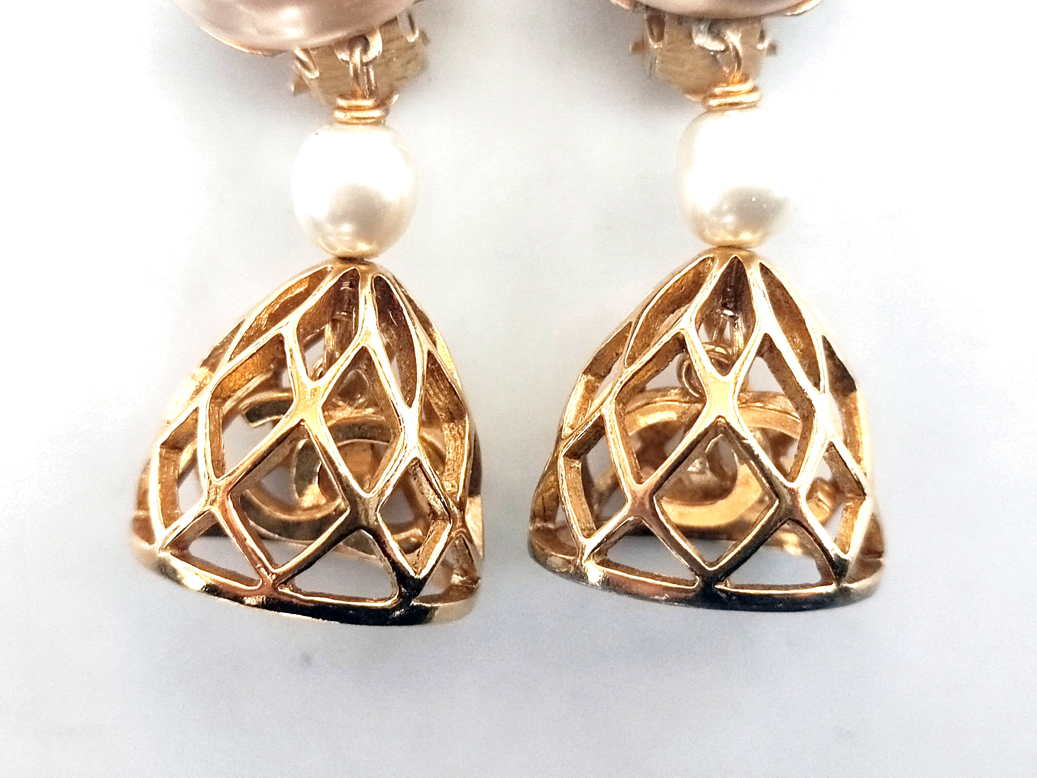 Birdcage Pearl 3 Row Swing Earrings — view 5