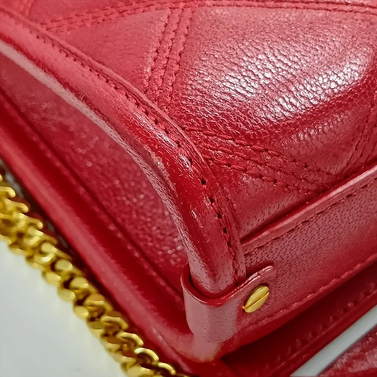 Leather Chain Shoulder Bag, Red, 650769 — view 13