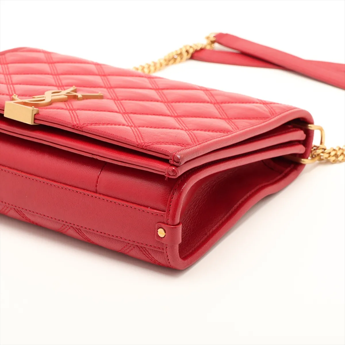 Leather Chain Shoulder Bag, Red, 650769 — view 3