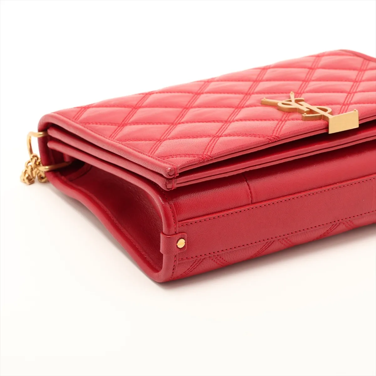 Leather Chain Shoulder Bag, Red, 650769 — view 4