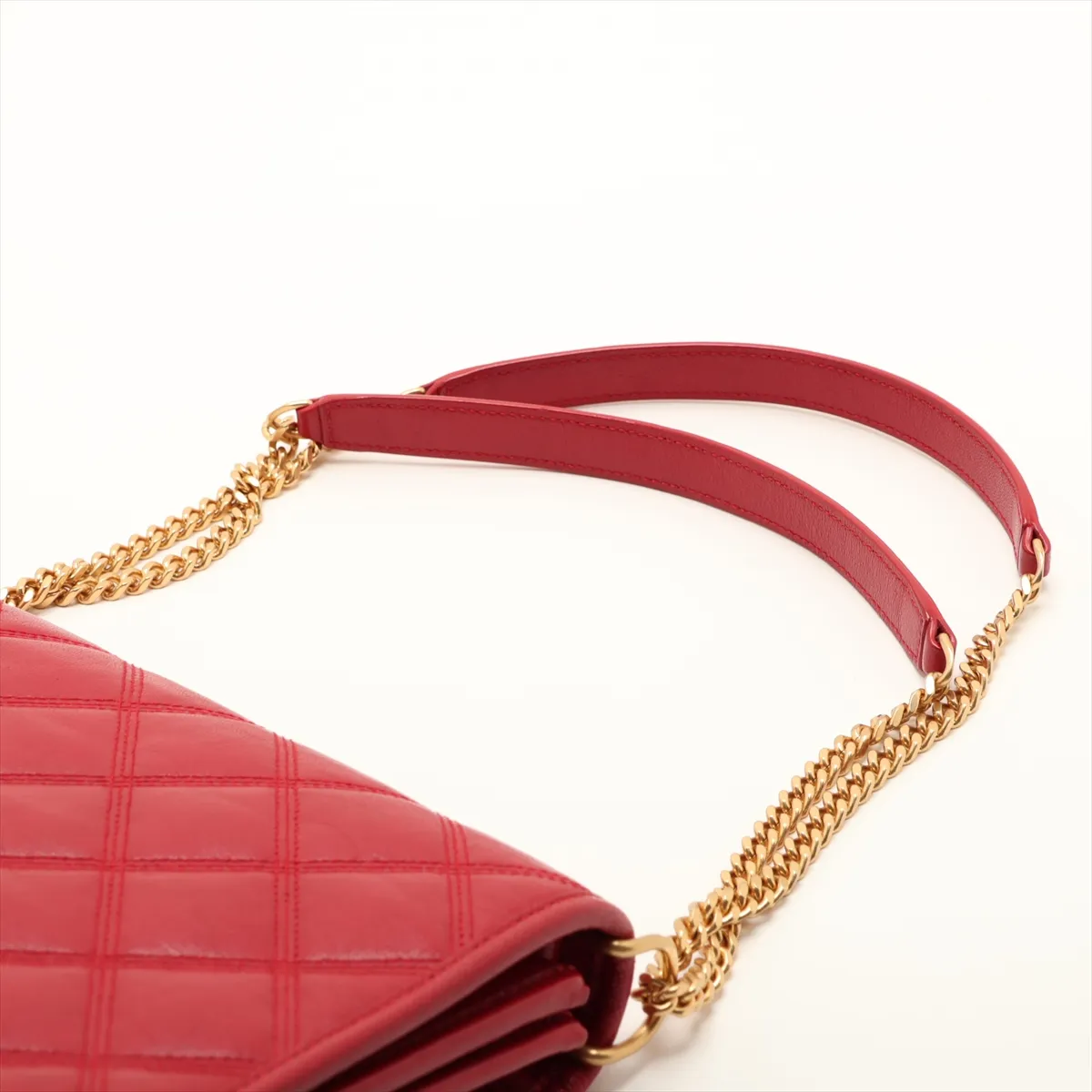 Leather Chain Shoulder Bag, Red, 650769 — view 5