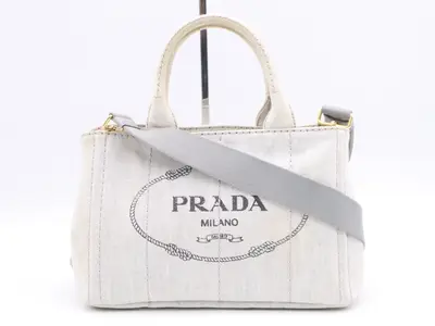 Denim Canapa Tote Mini, White, Gold Hardware, with Shoulder Strap