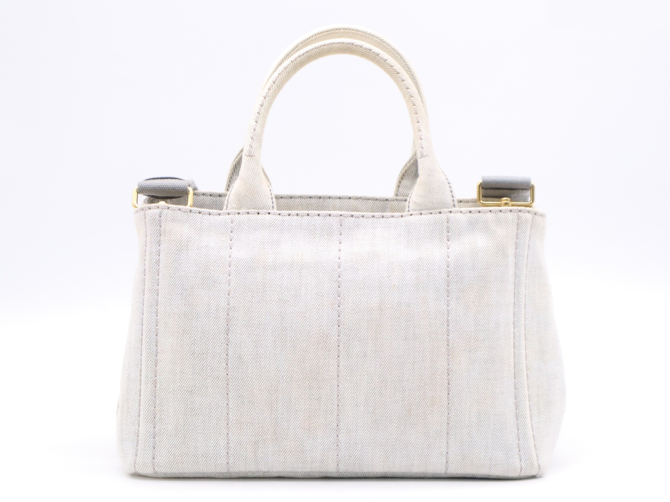 Denim Canapa Tote Mini, White, Gold Hardware, with Shoulder Strap — view 2