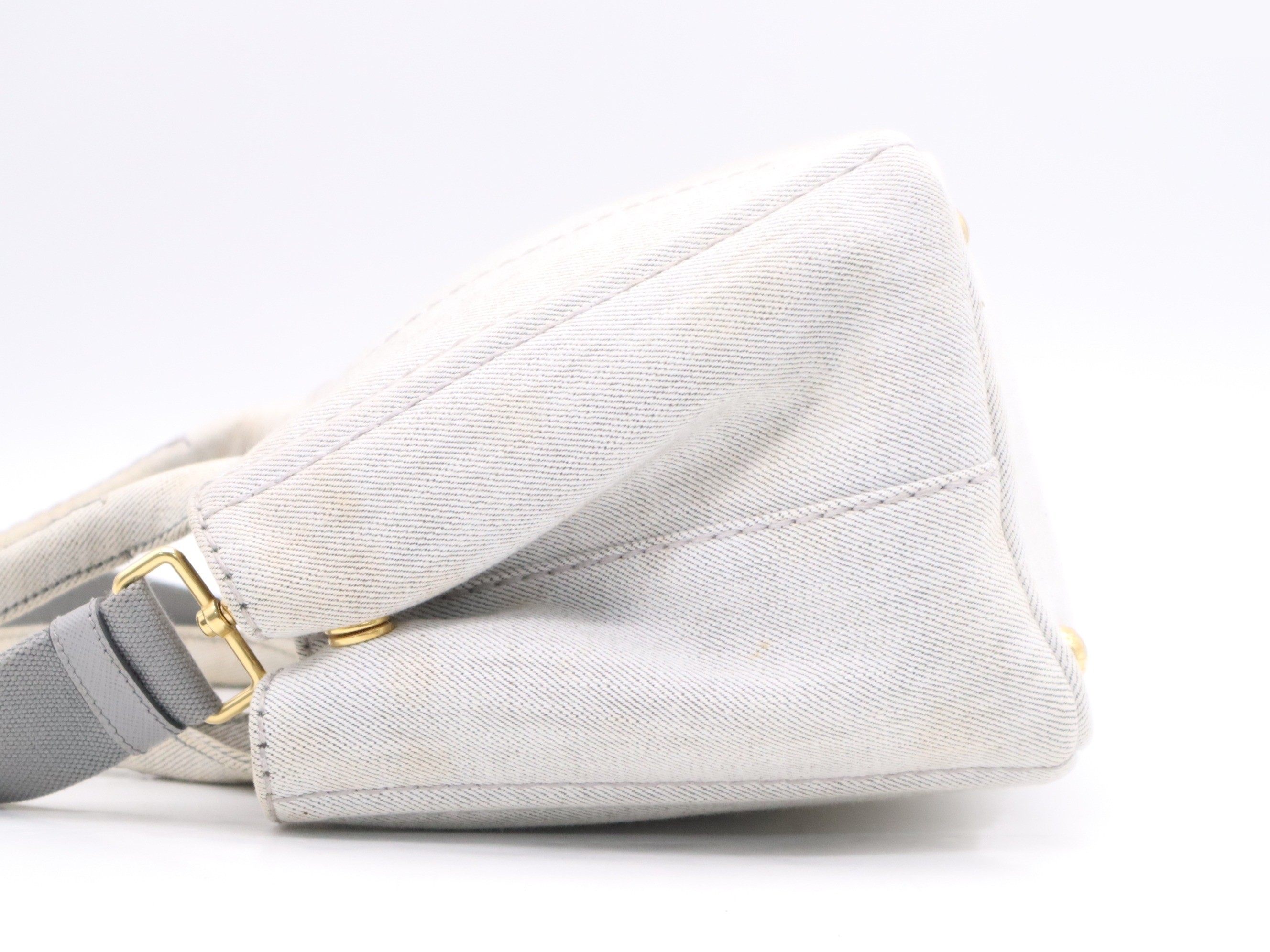 Denim Canapa Tote Mini, White, Gold Hardware, with Shoulder Strap — view 3