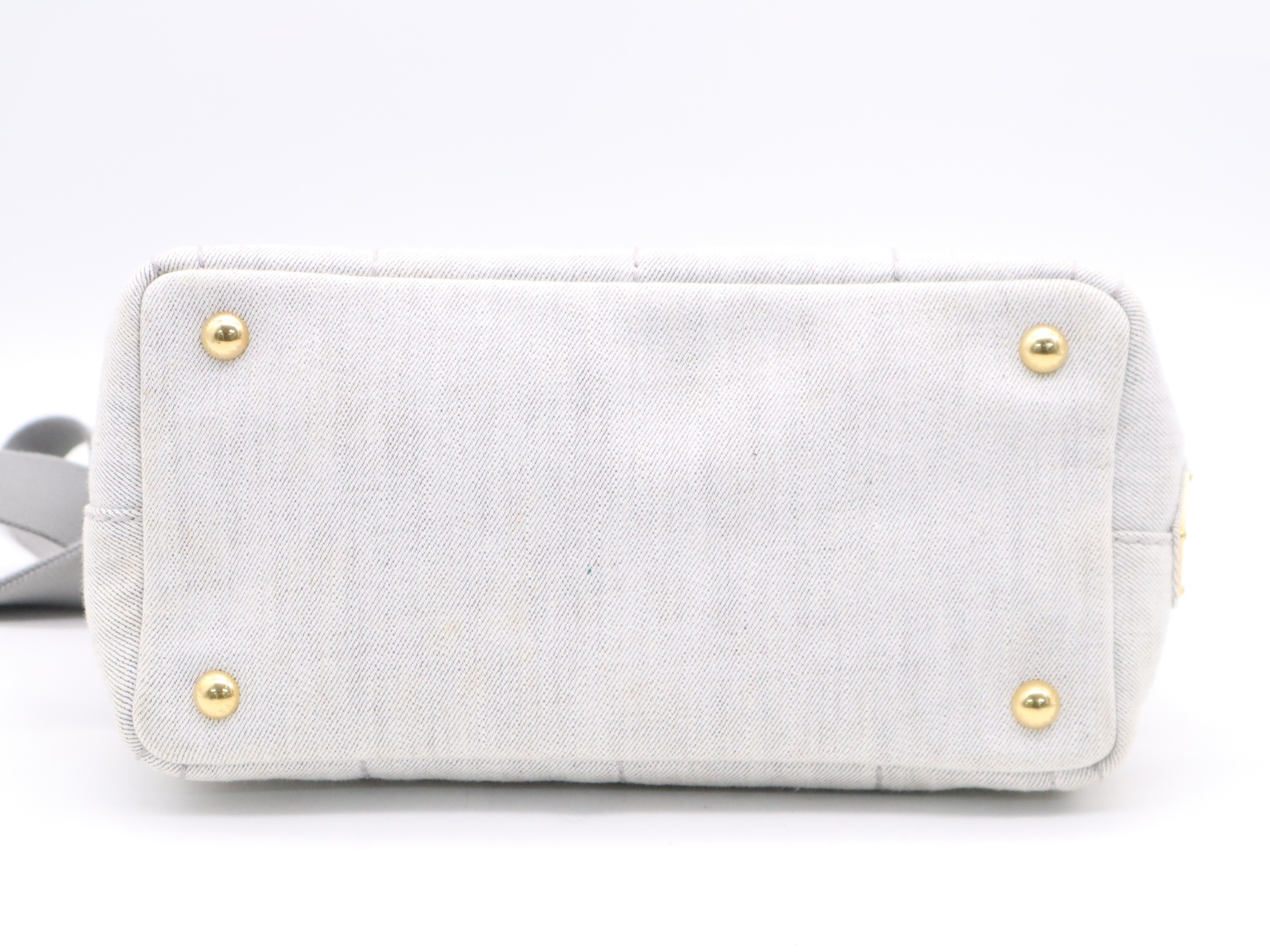 Denim Canapa Tote Mini, White, Gold Hardware, with Shoulder Strap — view 4