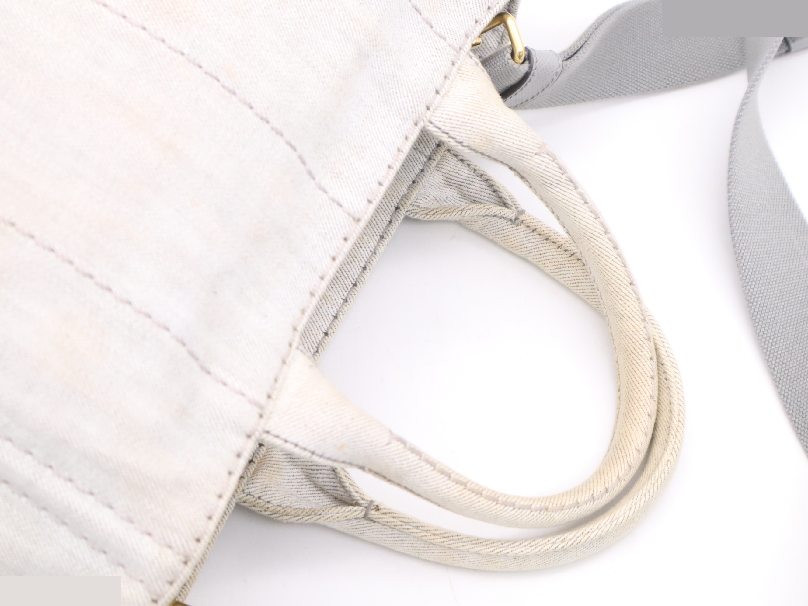 Denim Canapa Tote Mini, White, Gold Hardware, with Shoulder Strap — view 6