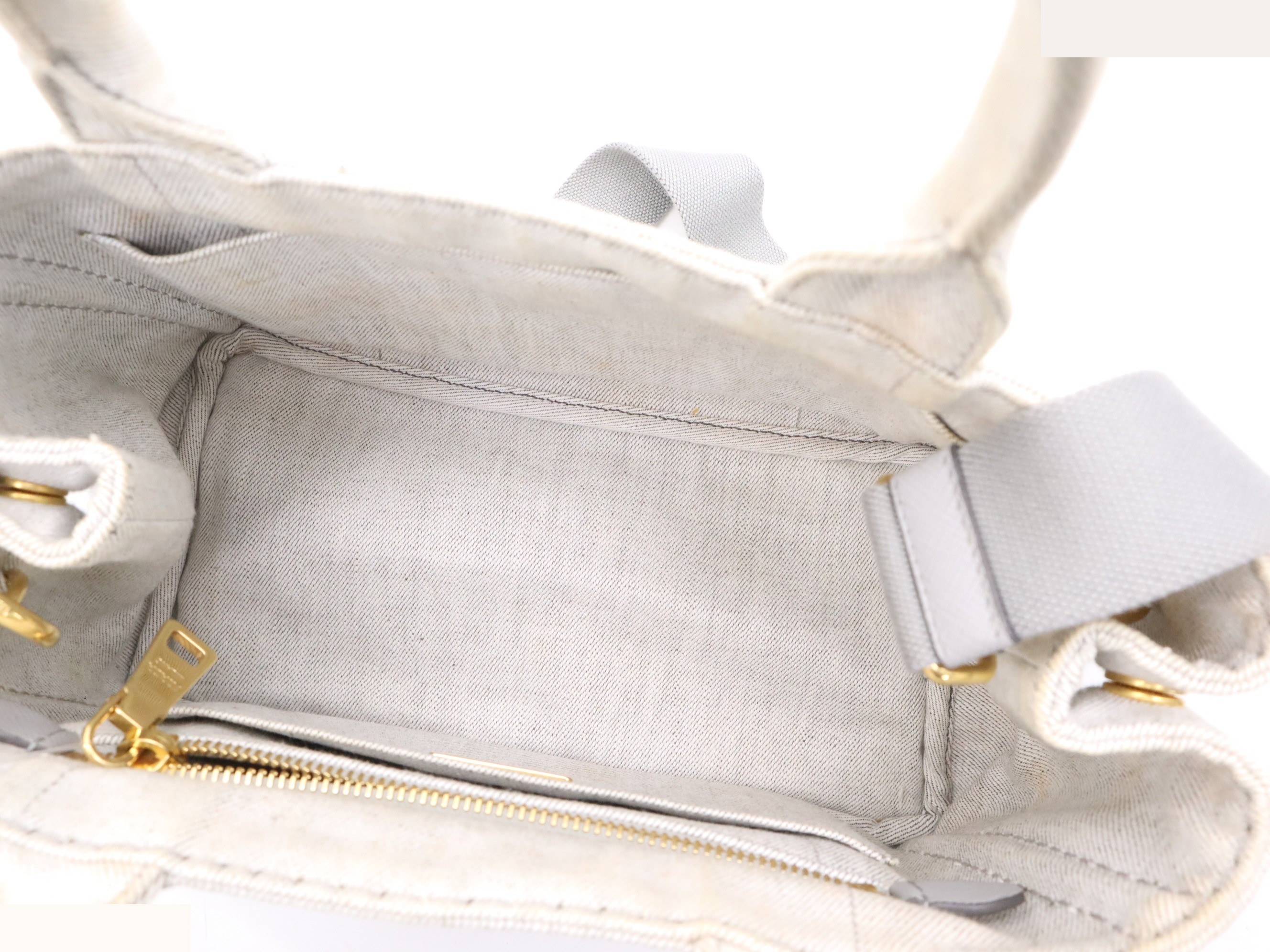 Denim Canapa Tote Mini, White, Gold Hardware, with Shoulder Strap — view 7