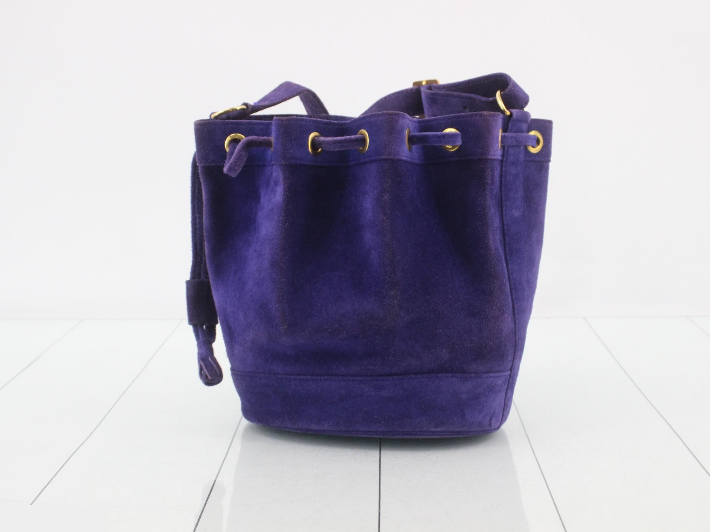 Market drawstring shoulder bag, suede, purple — view 2