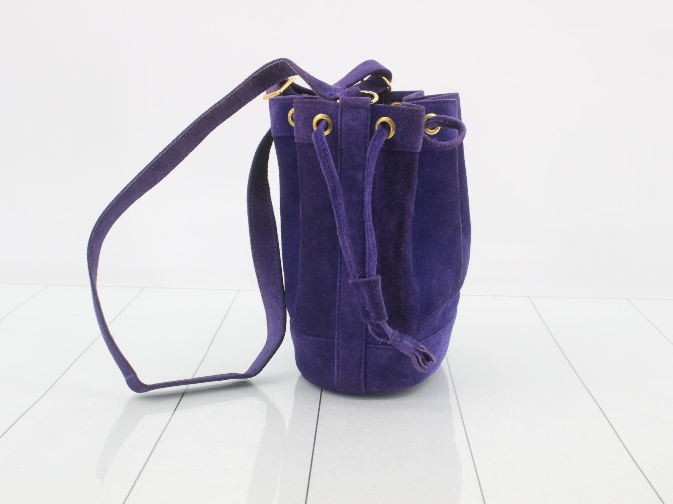 Market drawstring shoulder bag, suede, purple — view 3