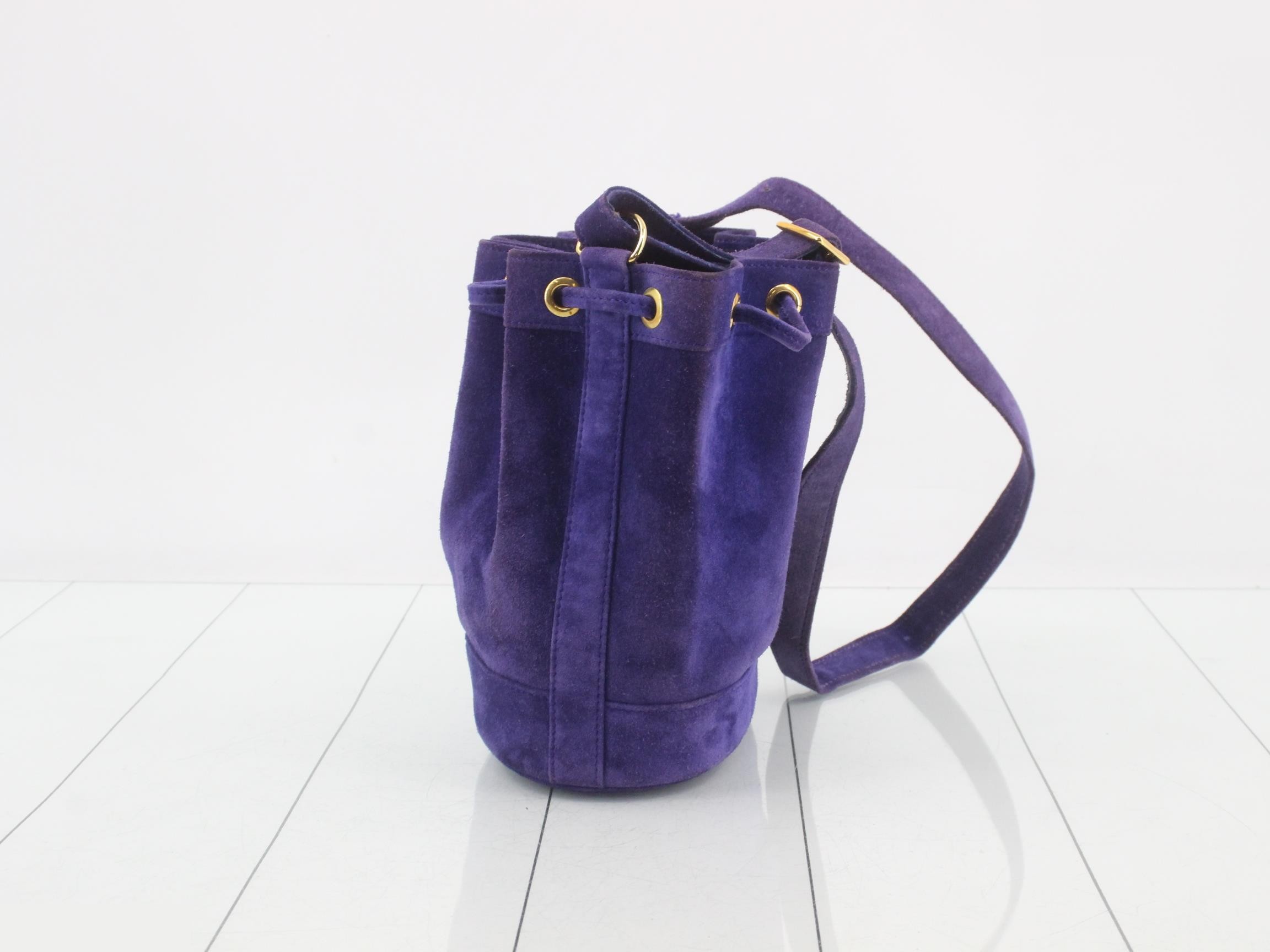 Market drawstring shoulder bag, suede, purple — view 4