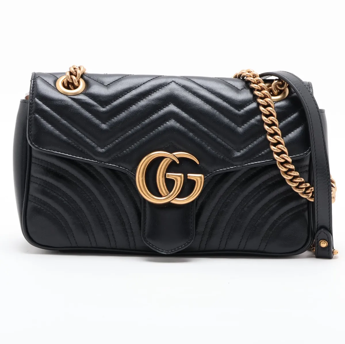GG Marmont Leather Chain Shoulder Bag, Black, 443497