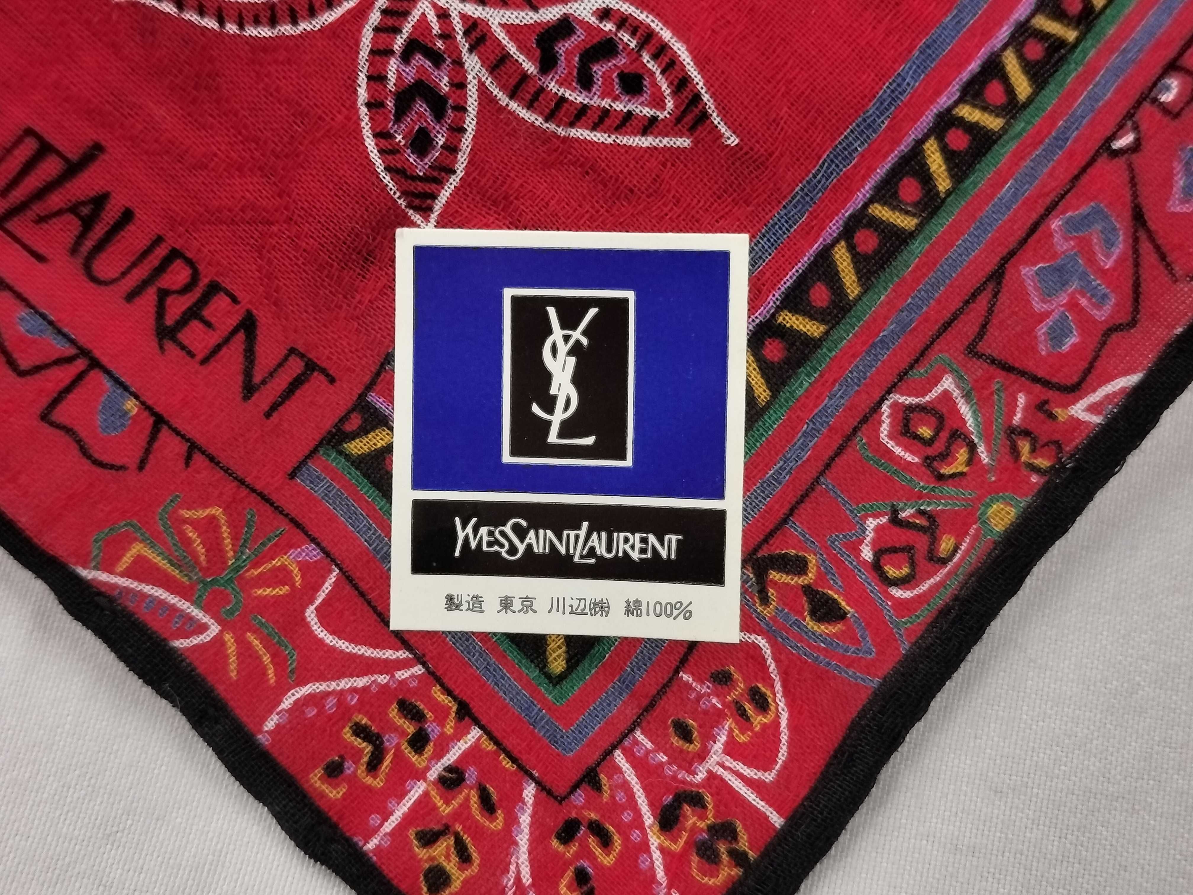 handkerchief/scarf with sticker, paisley pattern, red, and other accessories. — view 4