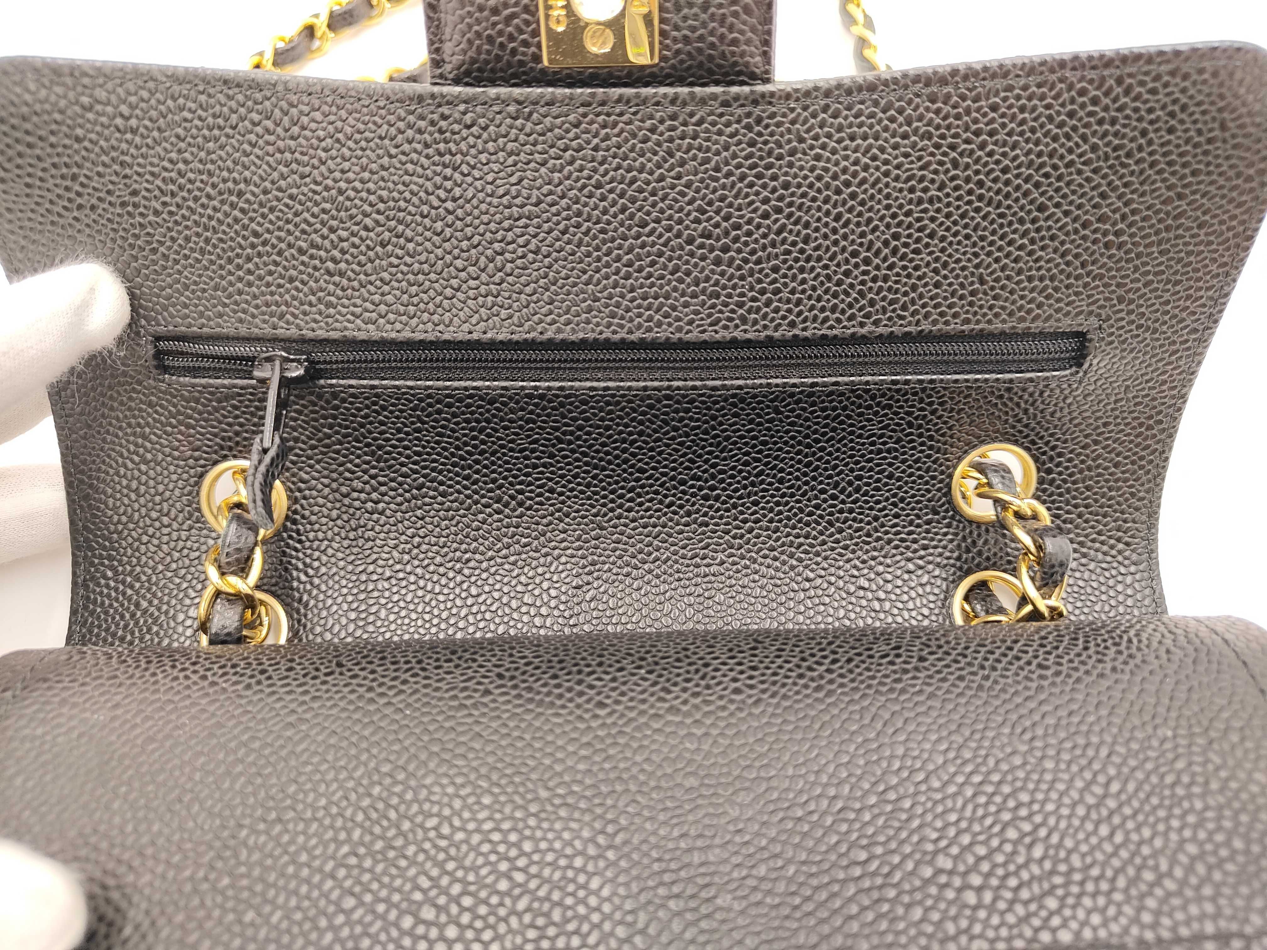 Matelassé Double Flap Chain Shoulder Bag, Caviar Leather, Black, Gold Hardware — view 10