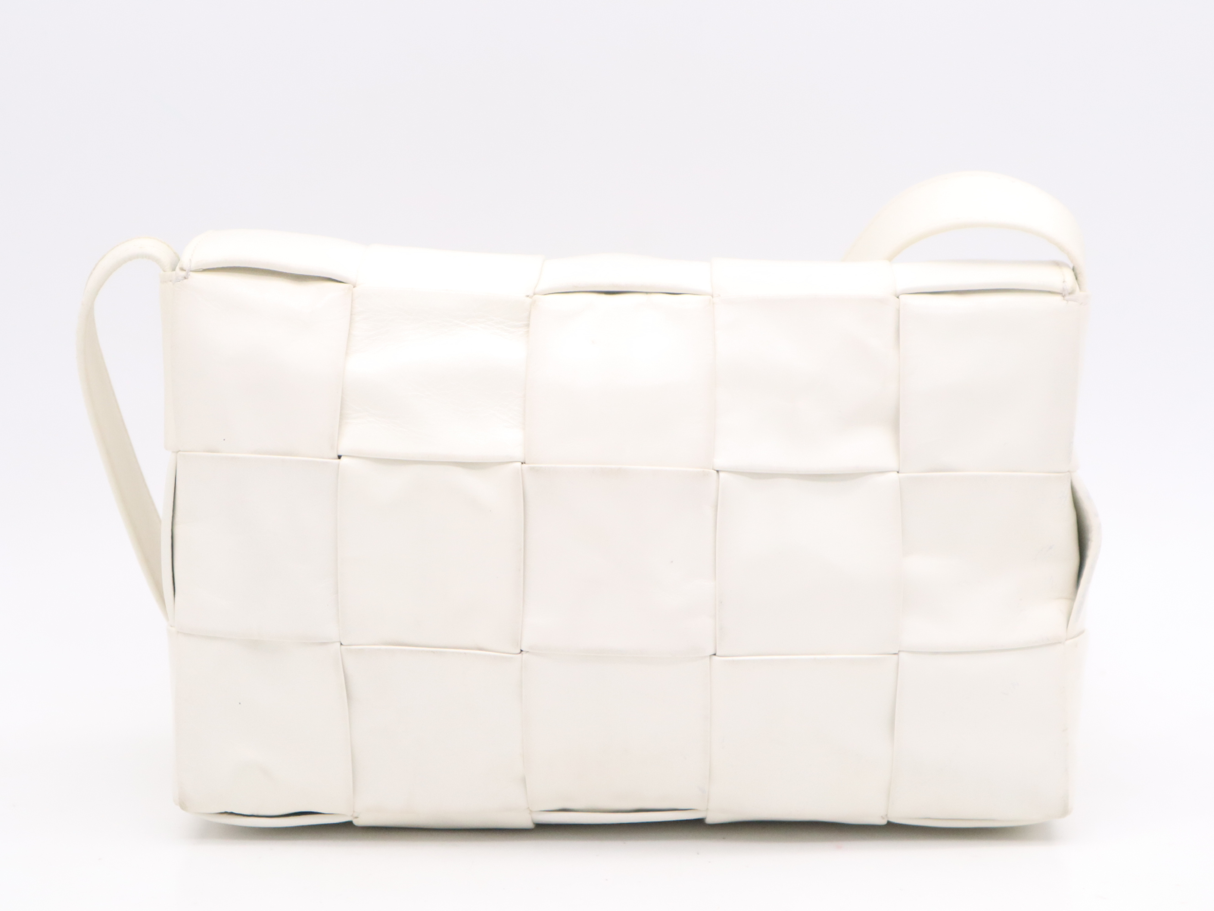 Leather Intrecciato Cassette Shoulder Bag, White, RFID Detected, P01898989M Shoulder Bag — view 2