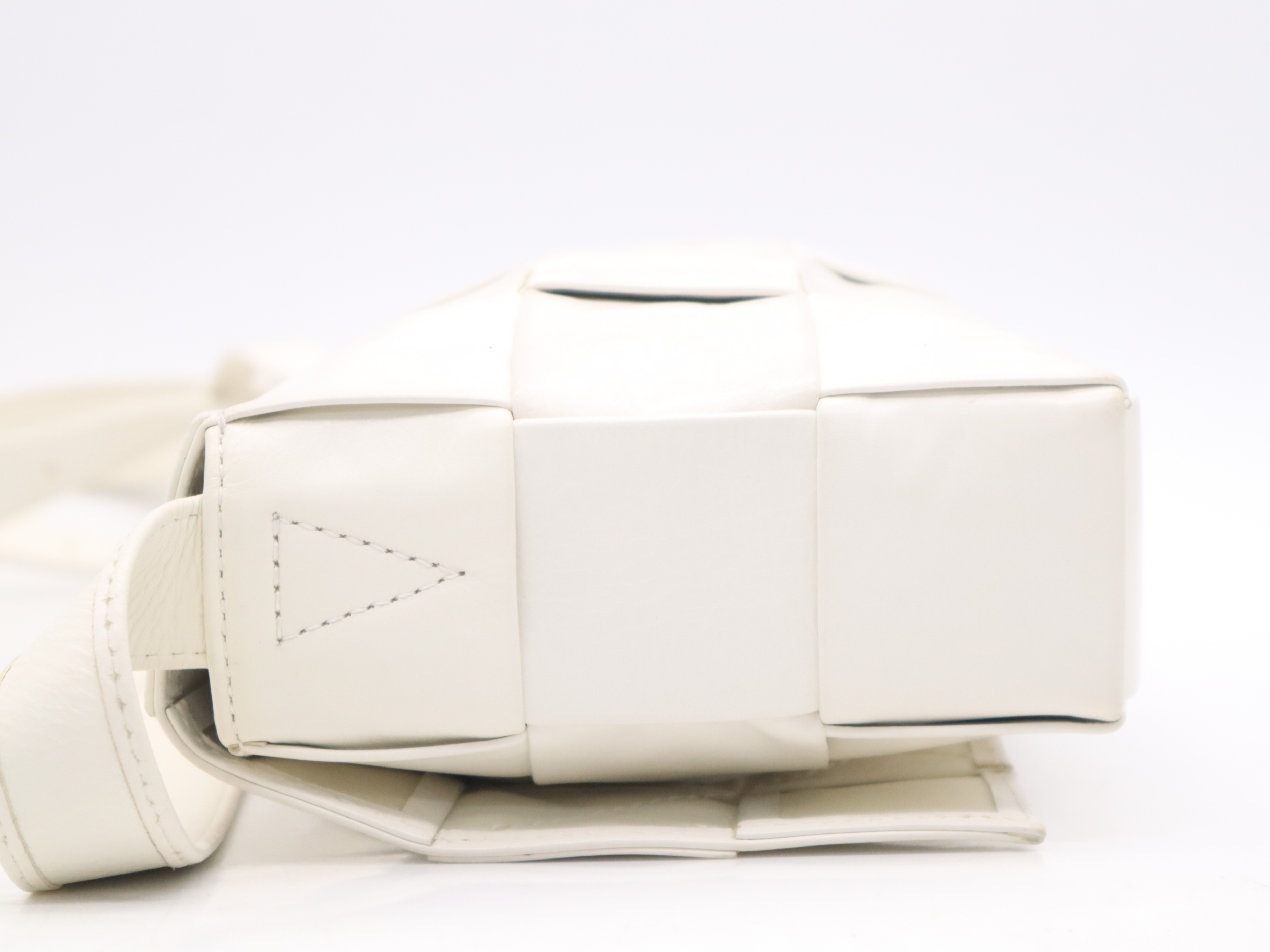 Leather Intrecciato Cassette Shoulder Bag, White, RFID Detected, P01898989M Shoulder Bag — view 3