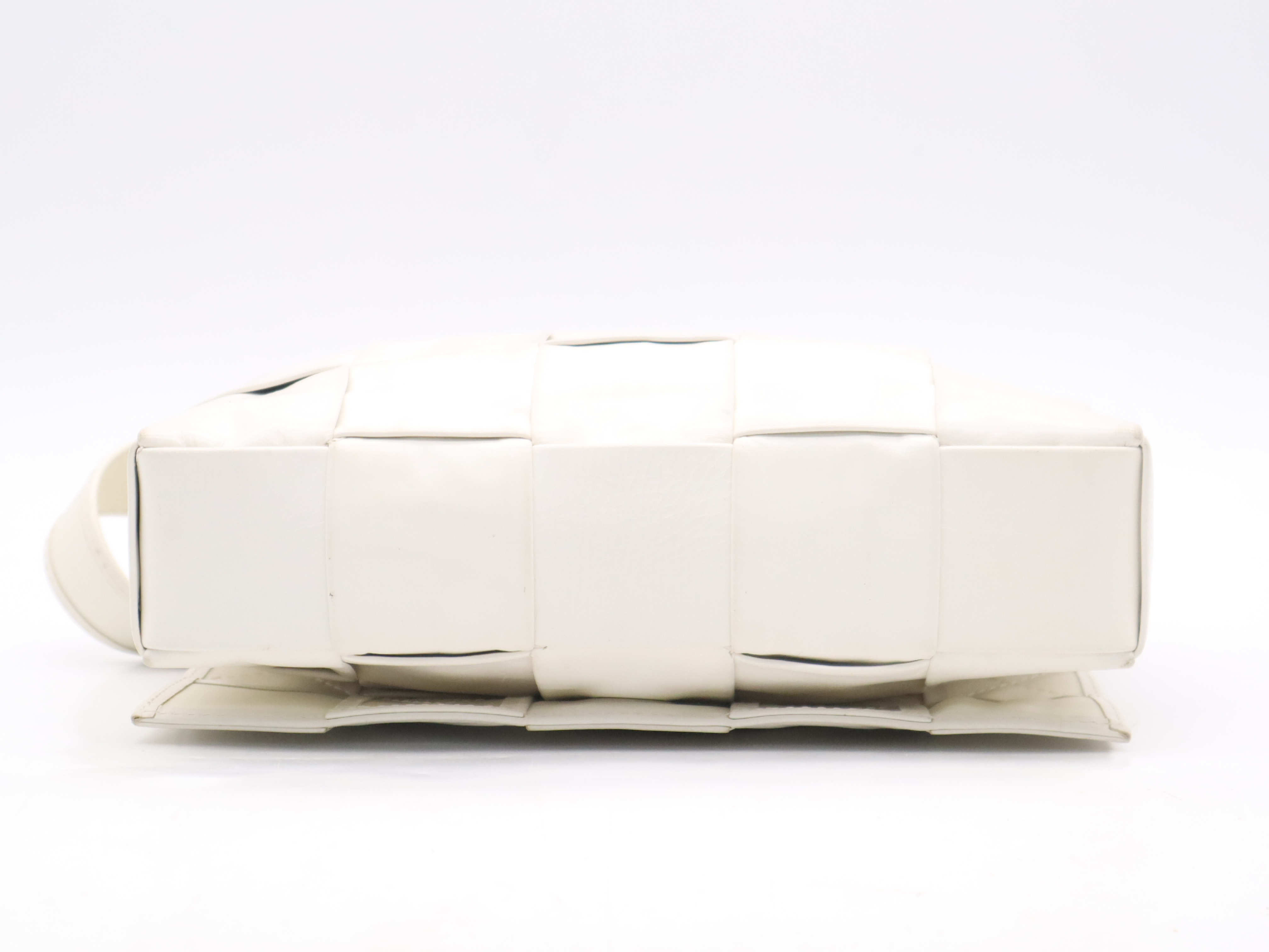 Leather Intrecciato Cassette Shoulder Bag, White, RFID Detected, P01898989M Shoulder Bag — view 4