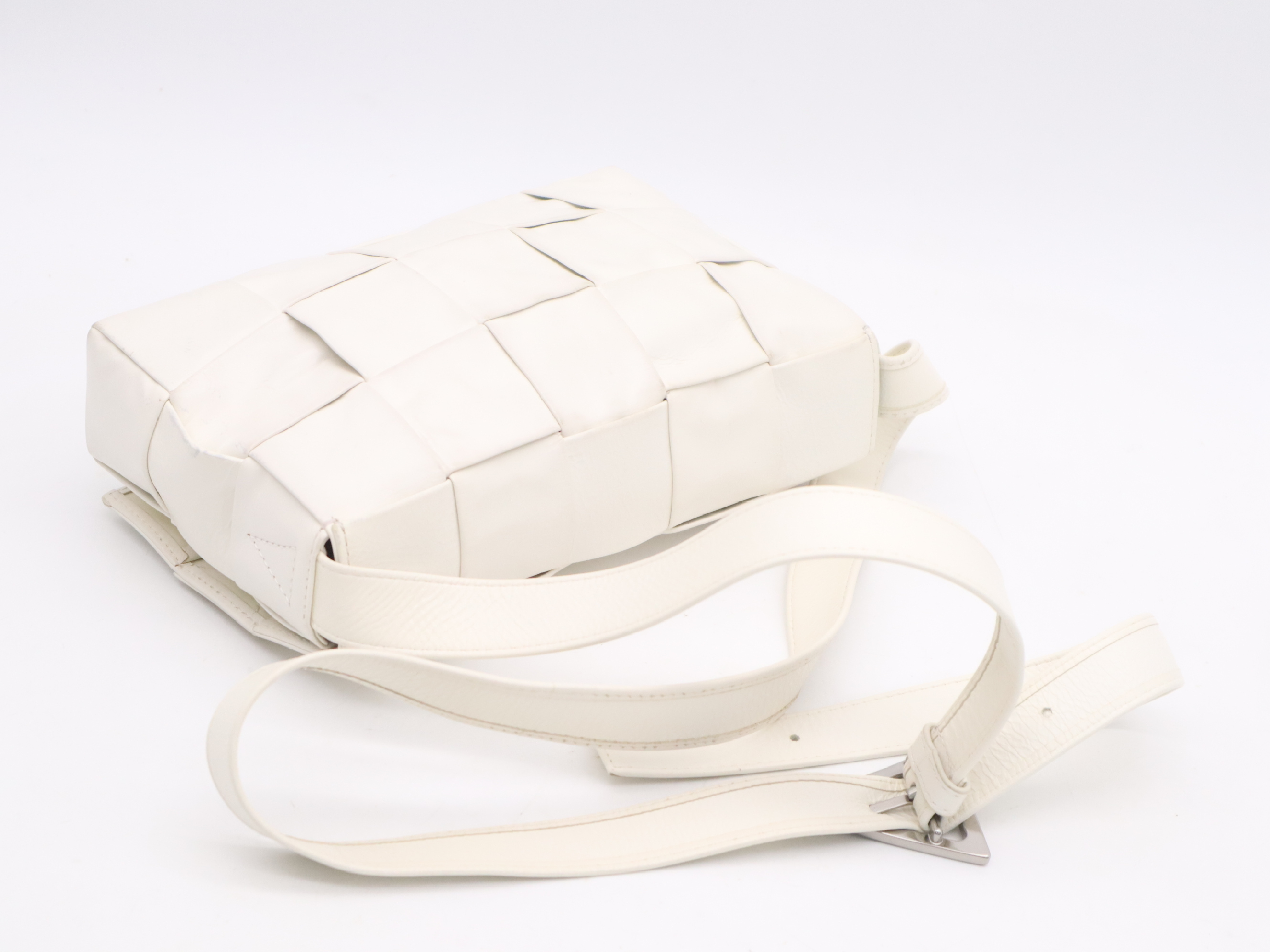 Leather Intrecciato Cassette Shoulder Bag, White, RFID Detected, P01898989M Shoulder Bag — view 6