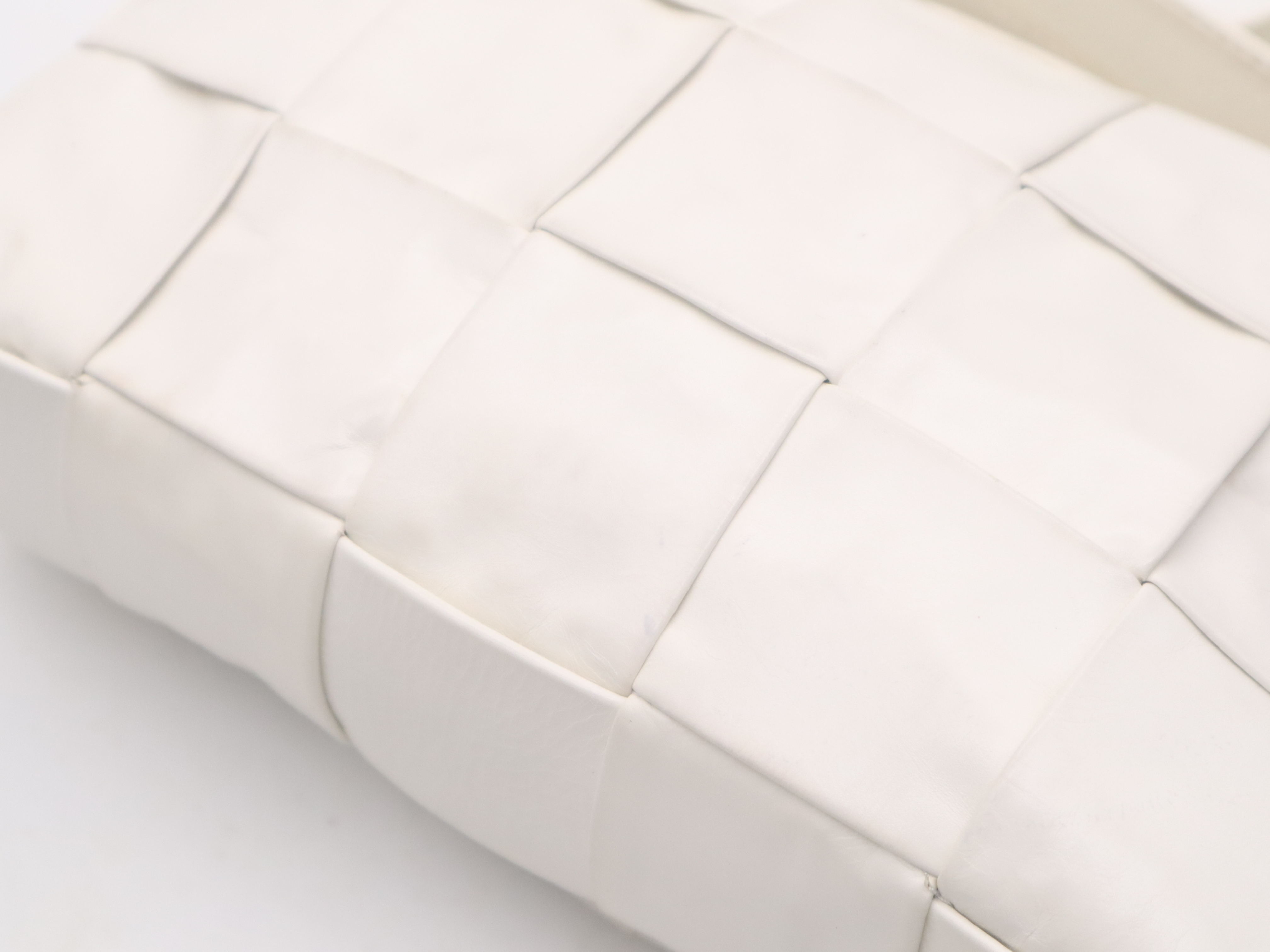 Leather Intrecciato Cassette Shoulder Bag, White, RFID Detected, P01898989M Shoulder Bag — view 9