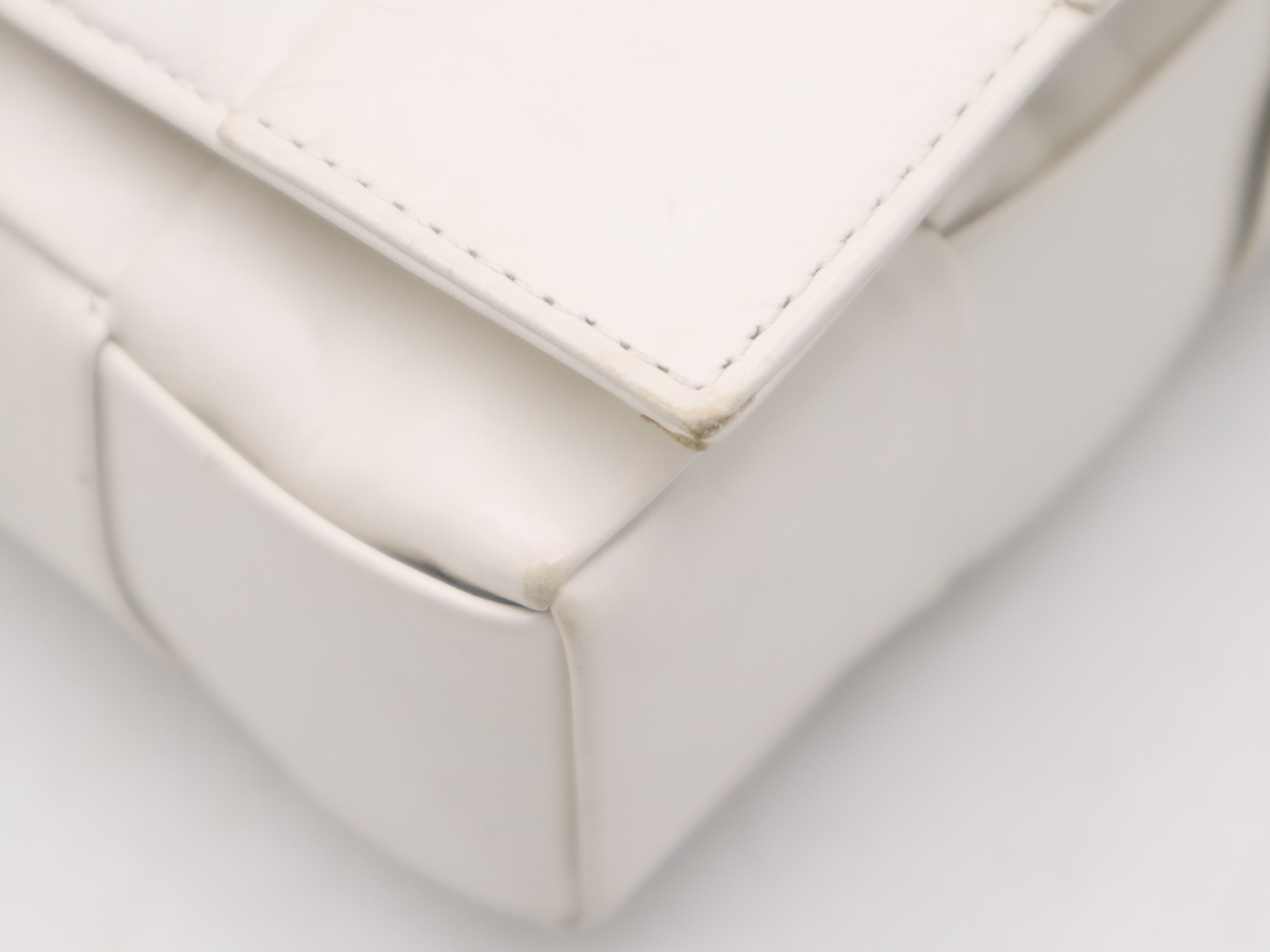 Leather Intrecciato Cassette Shoulder Bag, White, RFID Detected, P01898989M Shoulder Bag — view 10