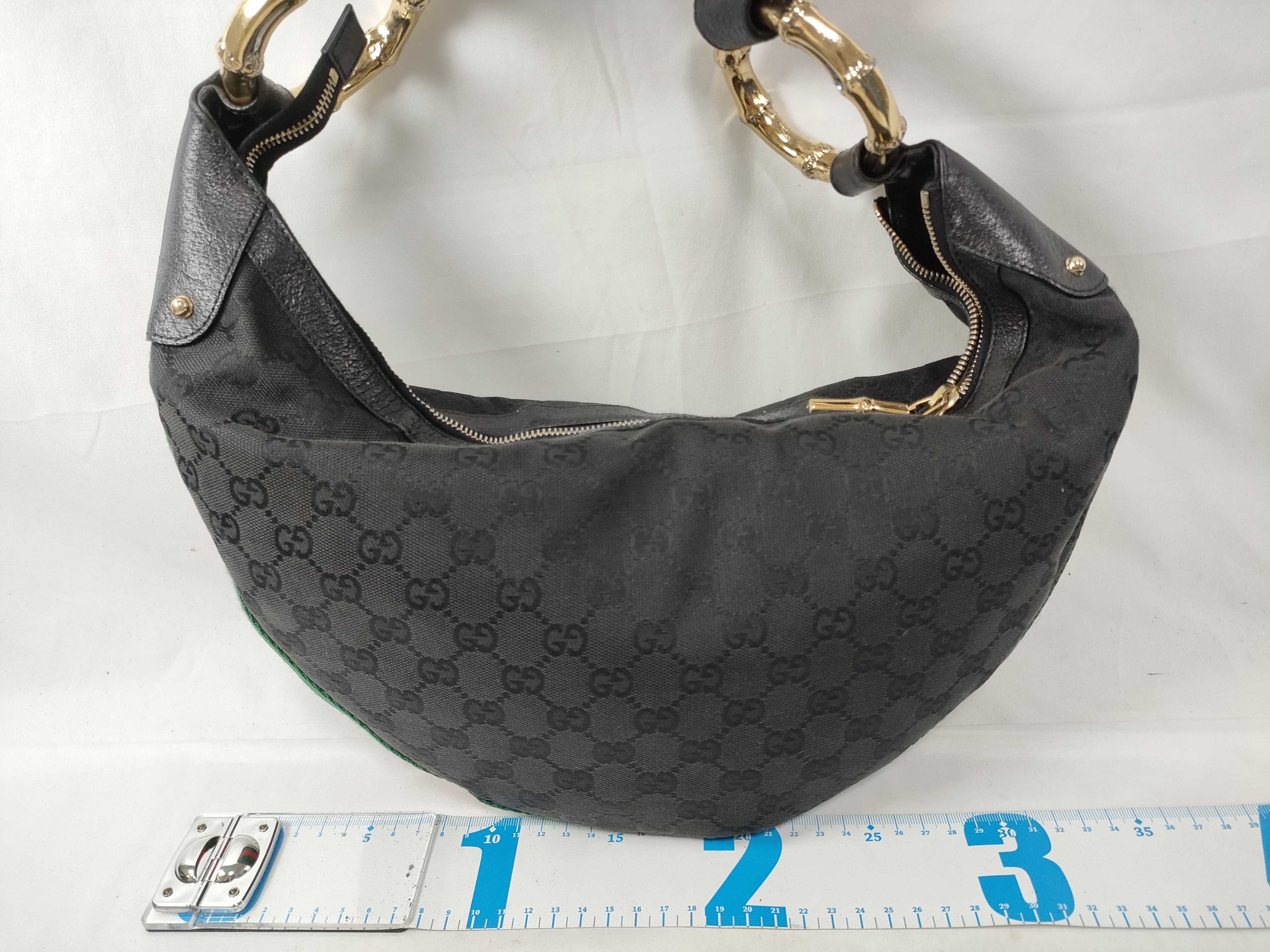 Black Canvas GG Monogram Bamboo Moon Shoulder Bag — view 2