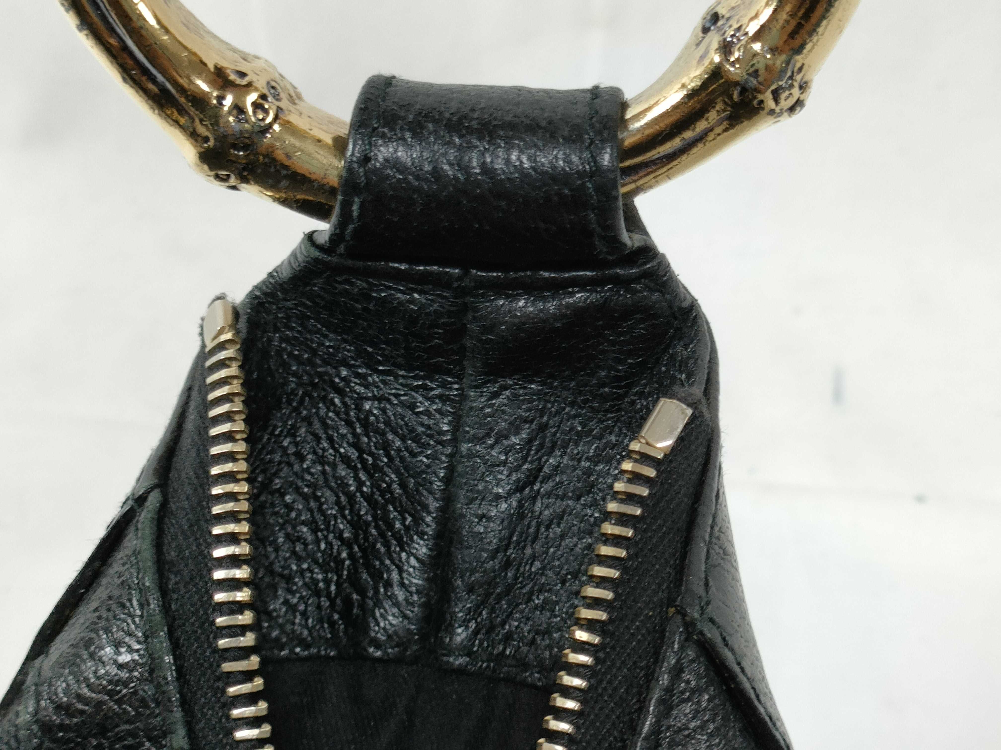 Black Canvas GG Monogram Bamboo Moon Shoulder Bag — view 12