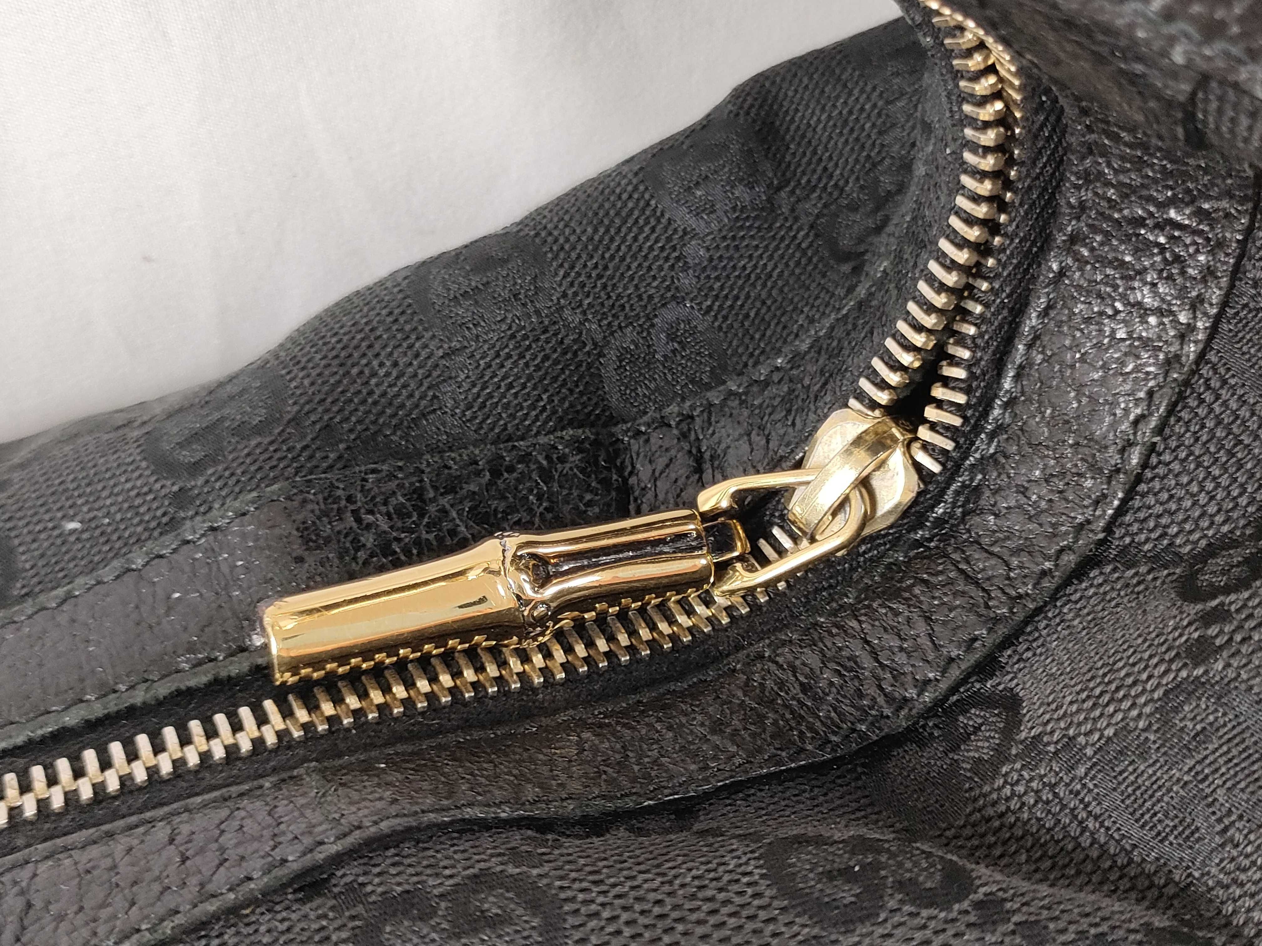 Black Canvas GG Monogram Bamboo Moon Shoulder Bag — view 3