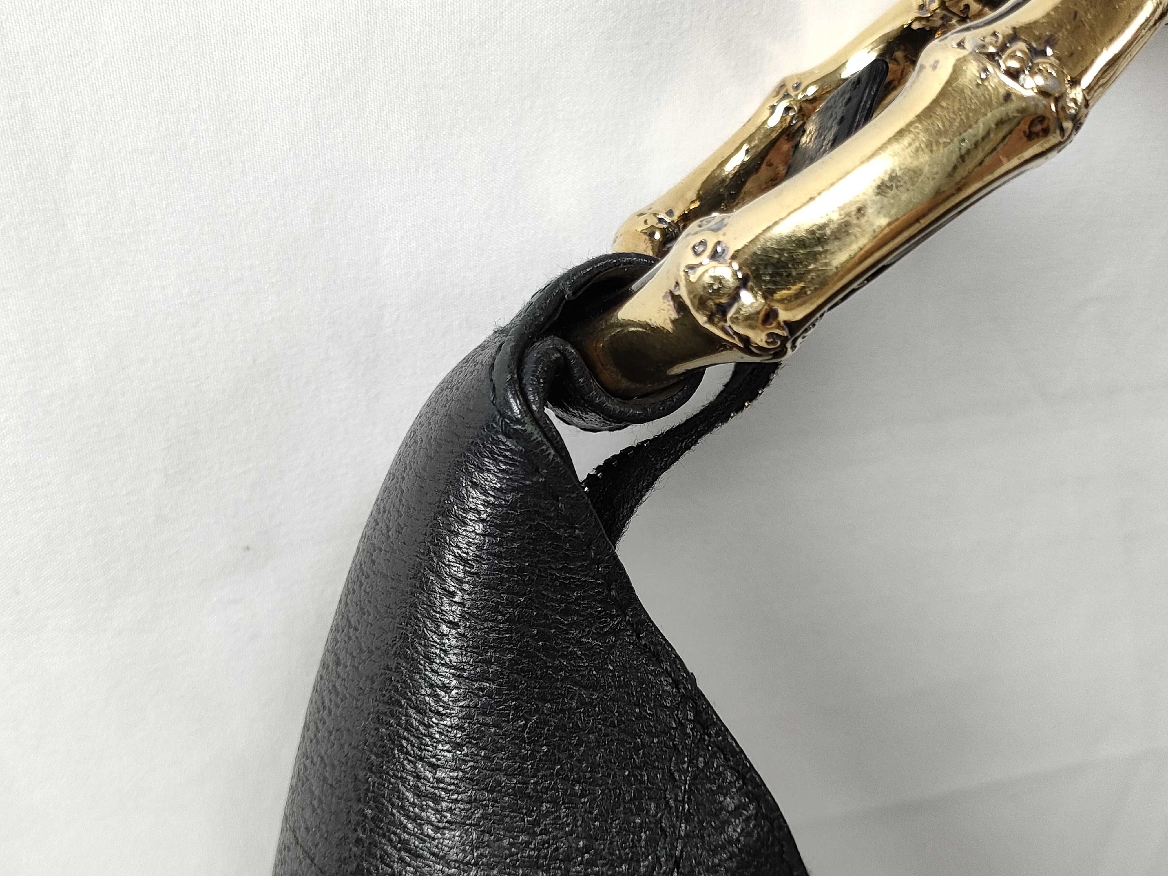 Black Canvas GG Monogram Bamboo Moon Shoulder Bag — view 5
