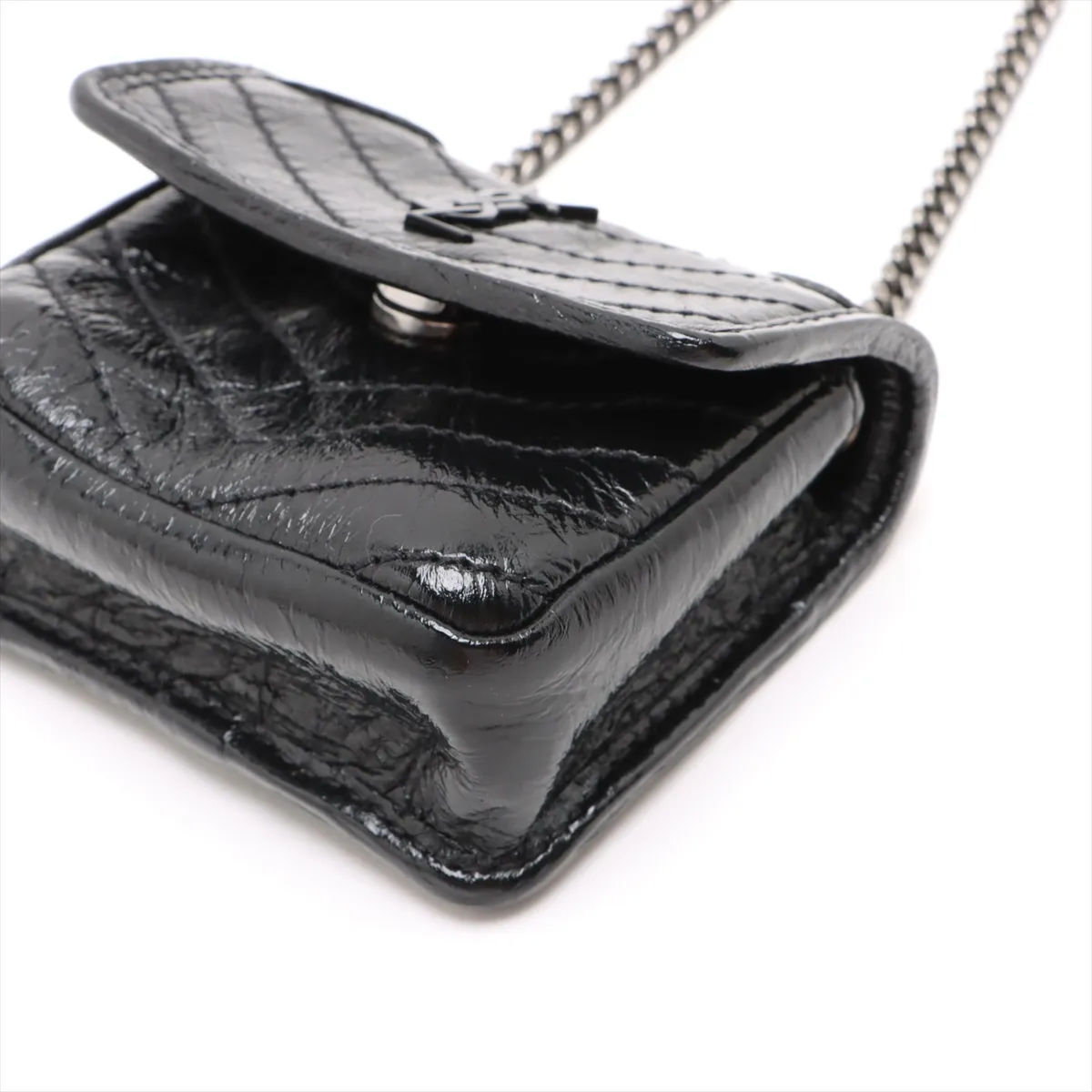Leather Chain Shoulder Bag, Black, 710844 — view 3
