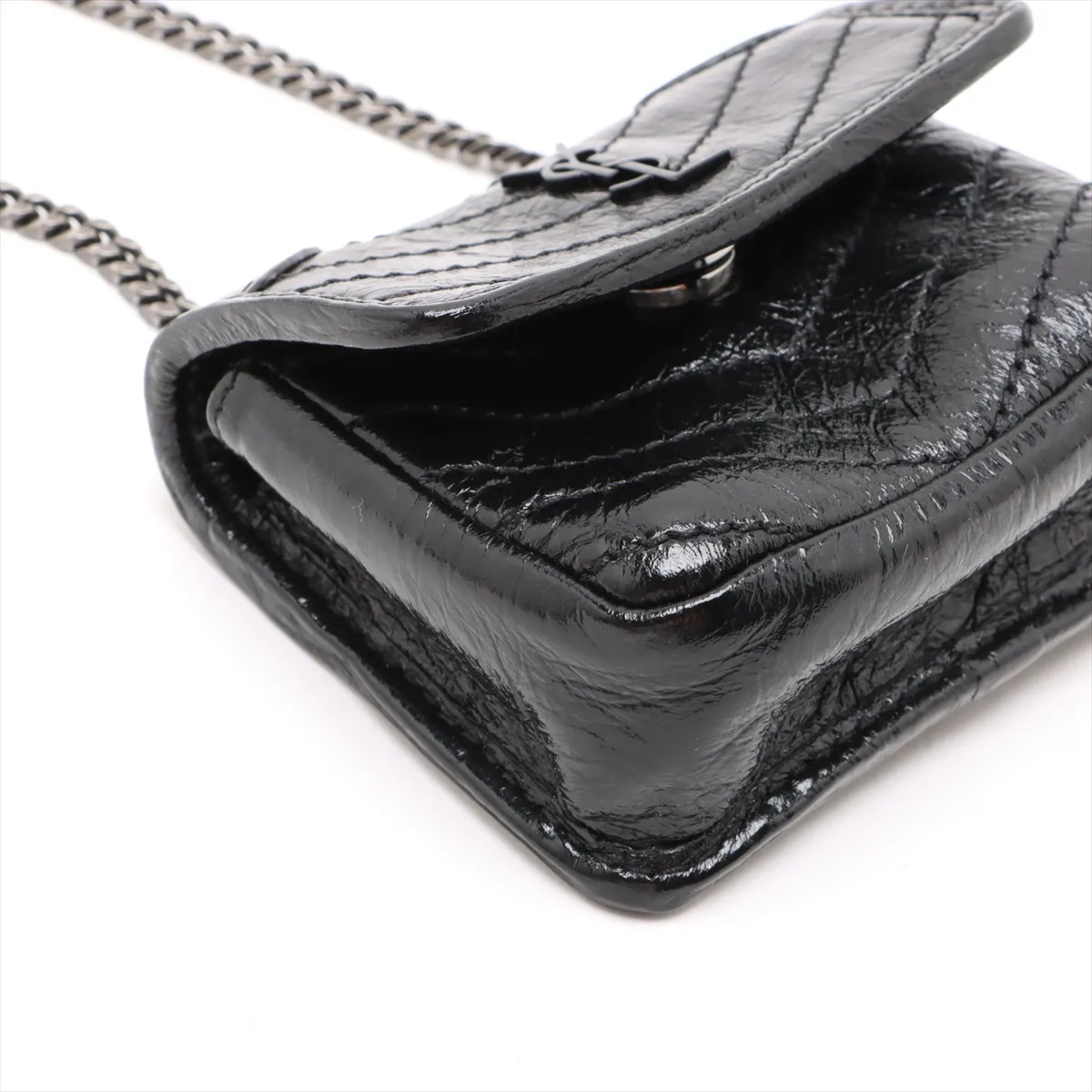 Leather Chain Shoulder Bag, Black, 710844 — view 4