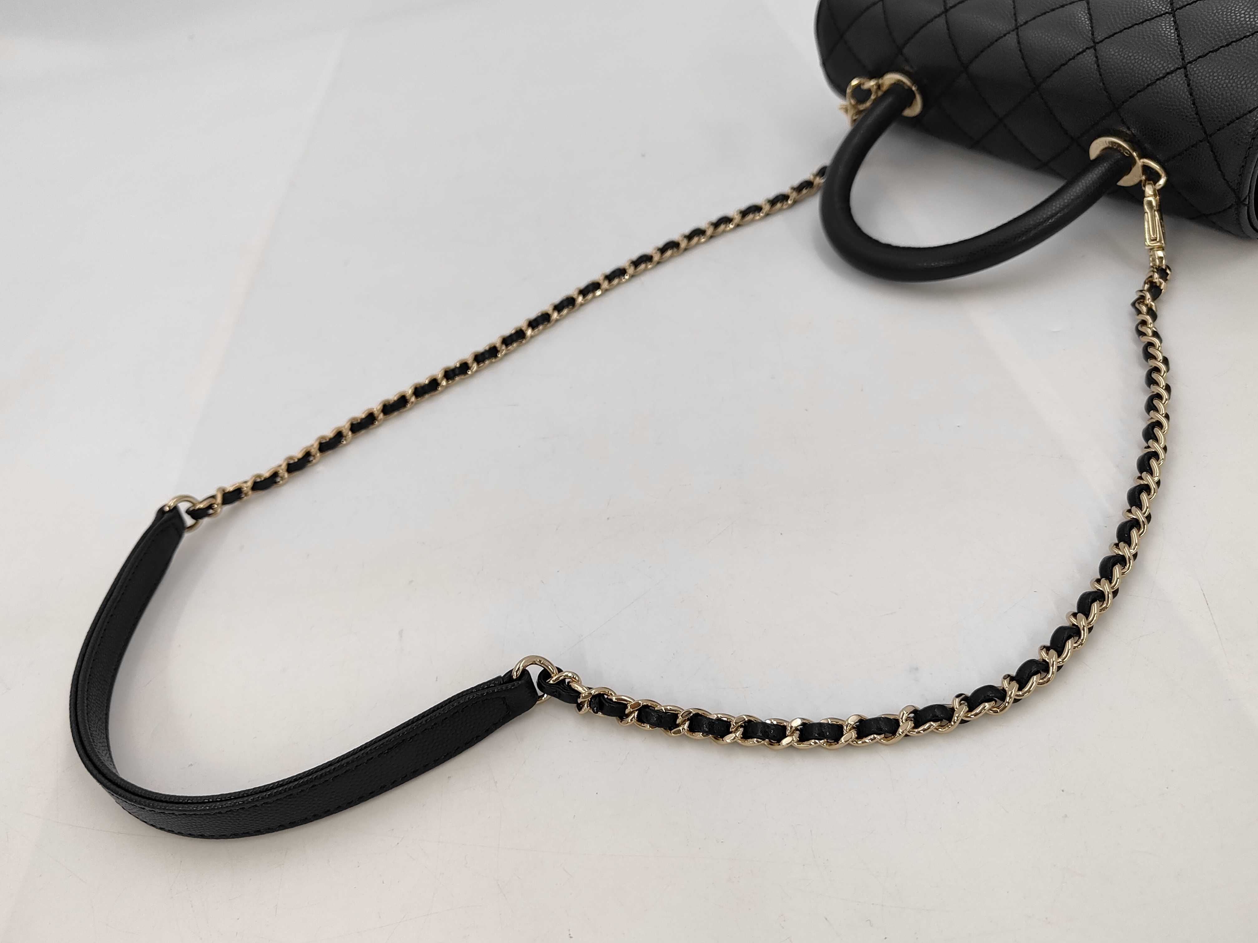 Matelassé Caviar Skin Coco Handle Black 2-way Chain Shoulder Bag — view 3