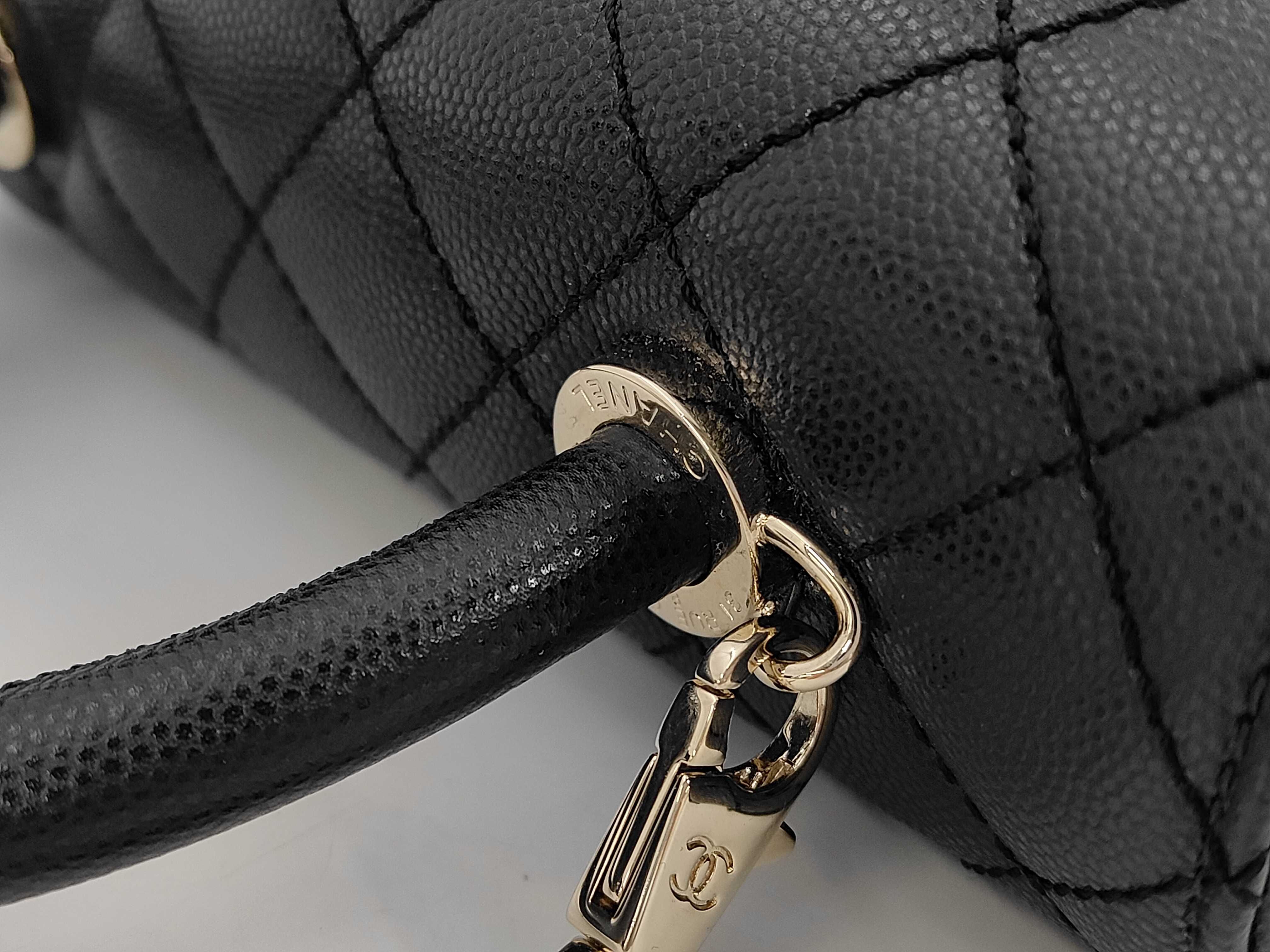 Matelassé Caviar Skin Coco Handle Black 2-way Chain Shoulder Bag — view 5