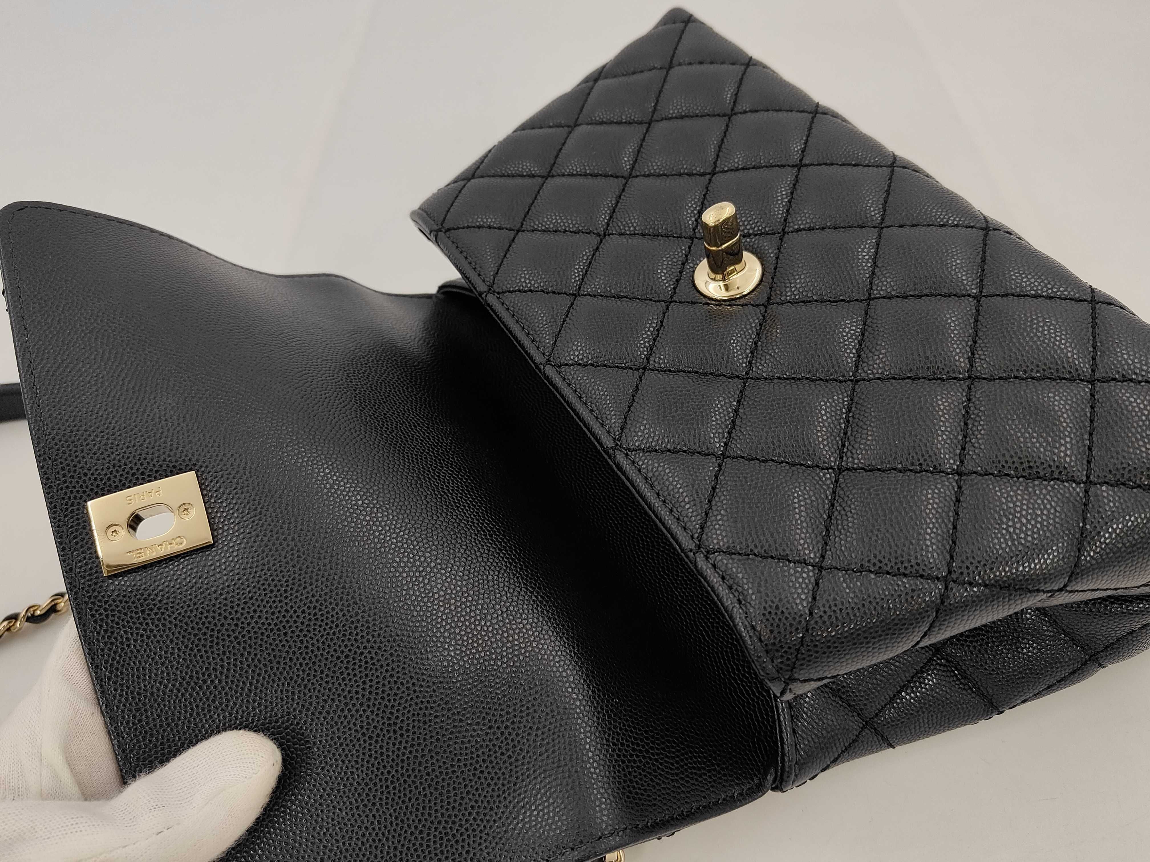 Matelassé Caviar Skin Coco Handle Black 2-way Chain Shoulder Bag — view 8