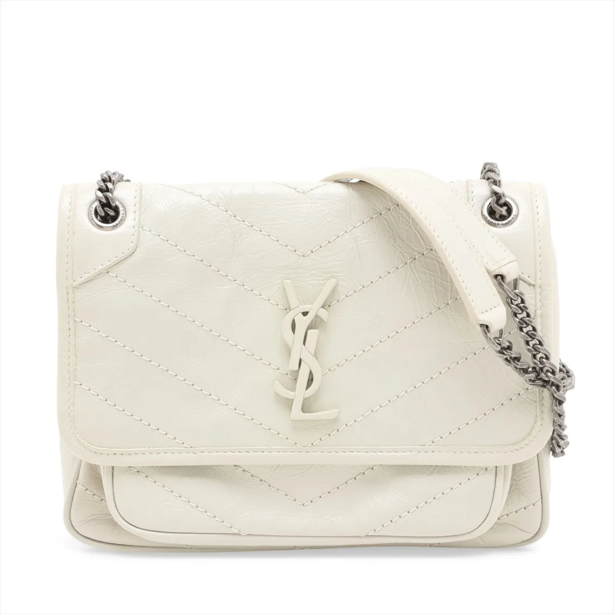 Niki Leather Chain Shoulder Bag, White, 633158