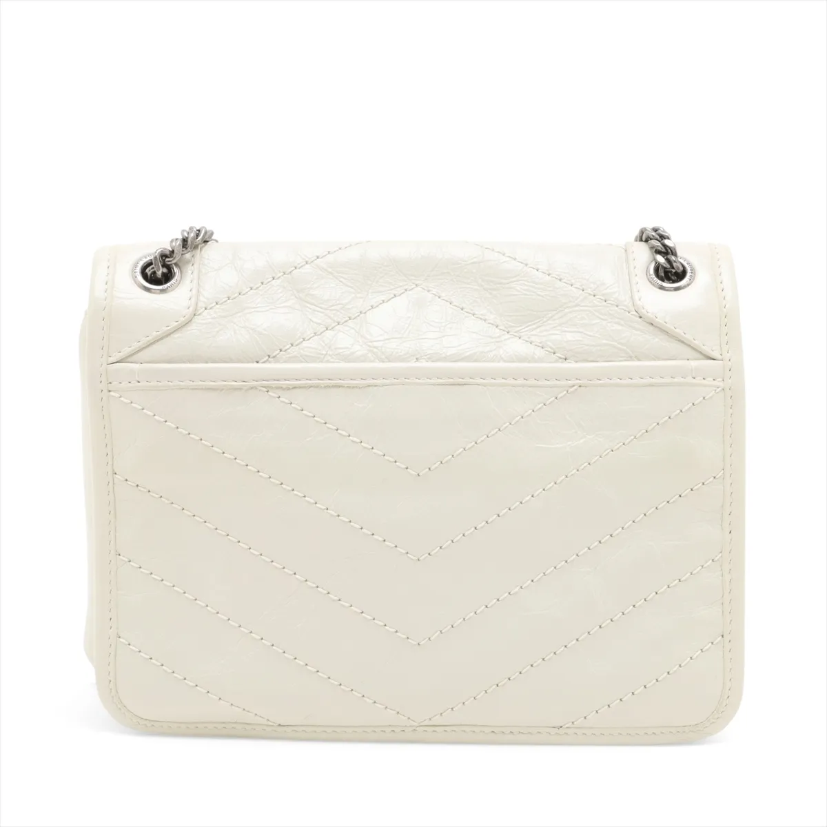 Niki Leather Chain Shoulder Bag, White, 633158 — view 2