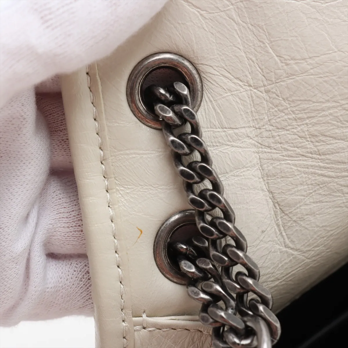 Niki Leather Chain Shoulder Bag, White, 633158 — view 13