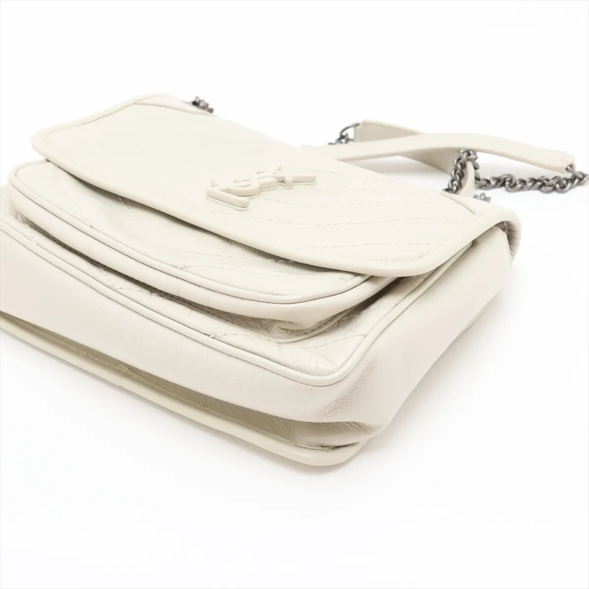Niki Leather Chain Shoulder Bag, White, 633158 — view 3
