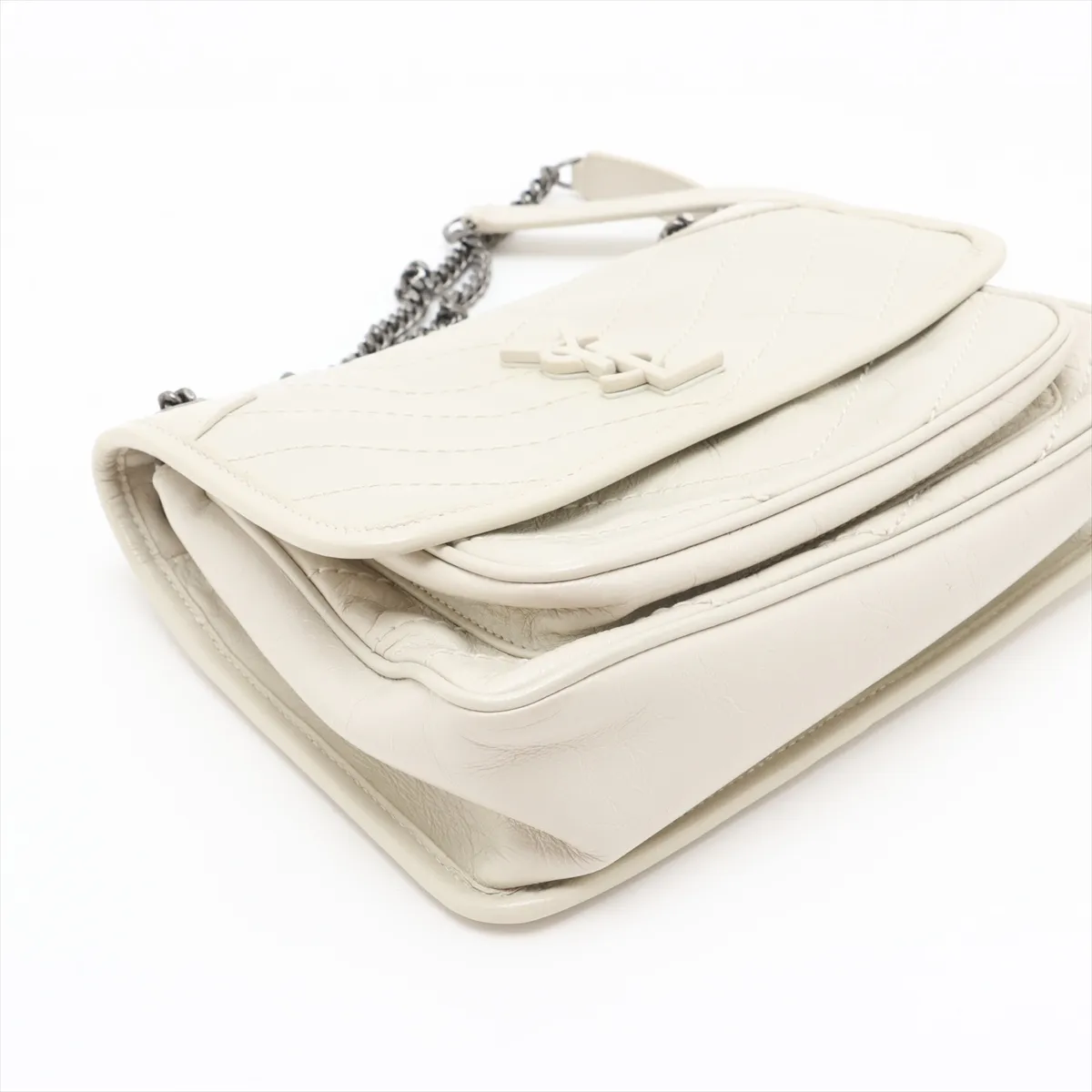 Niki Leather Chain Shoulder Bag, White, 633158 — view 4