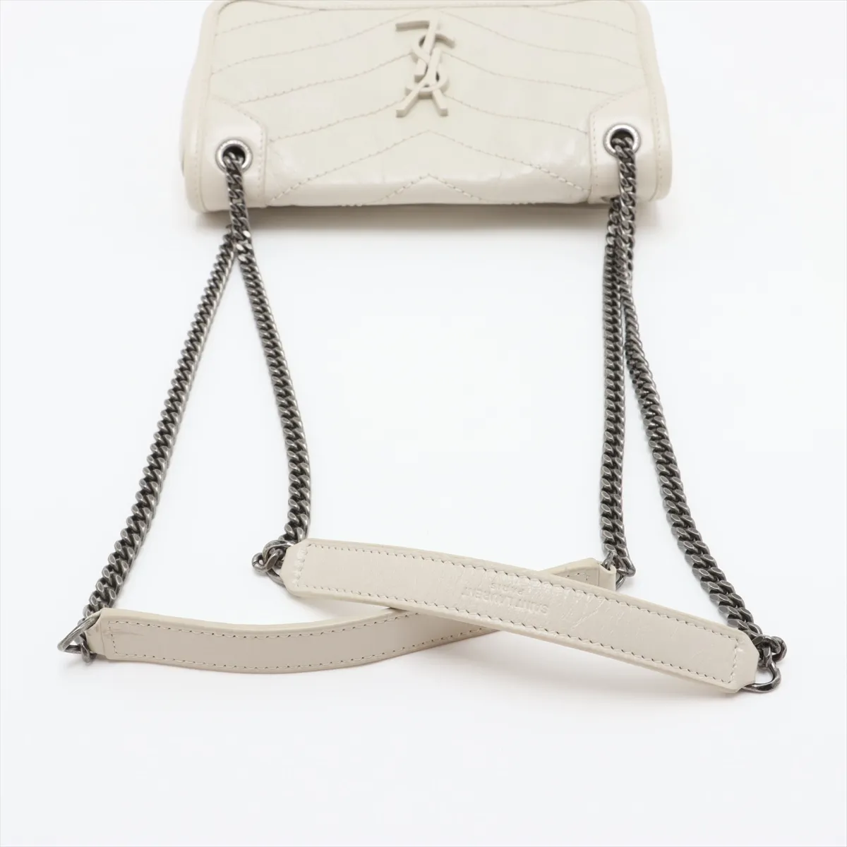 Niki Leather Chain Shoulder Bag, White, 633158 — view 5