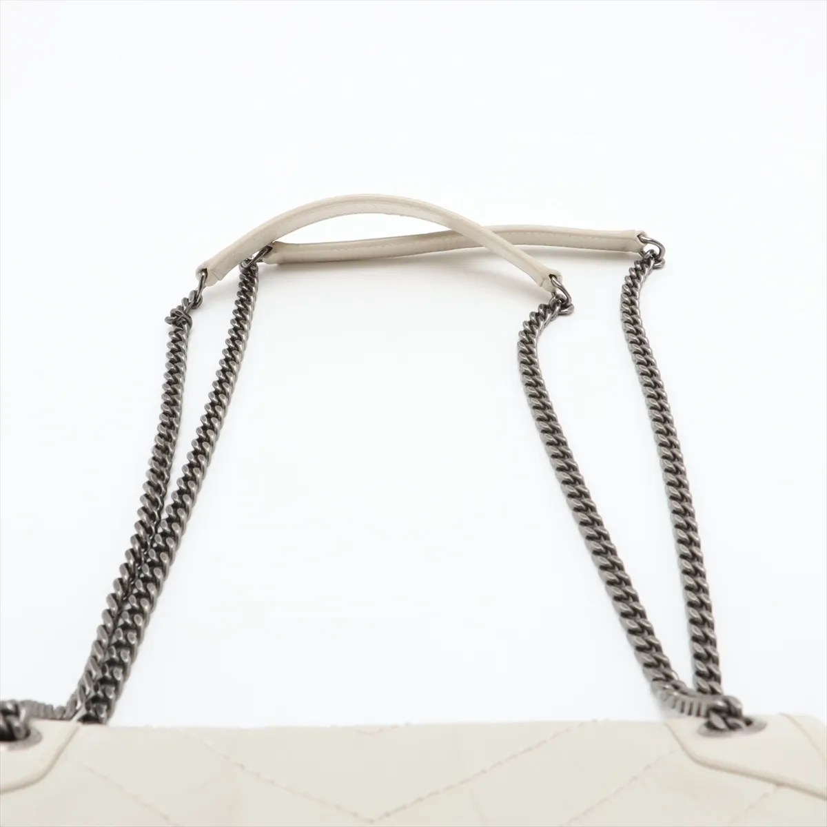 Niki Leather Chain Shoulder Bag, White, 633158 — view 6