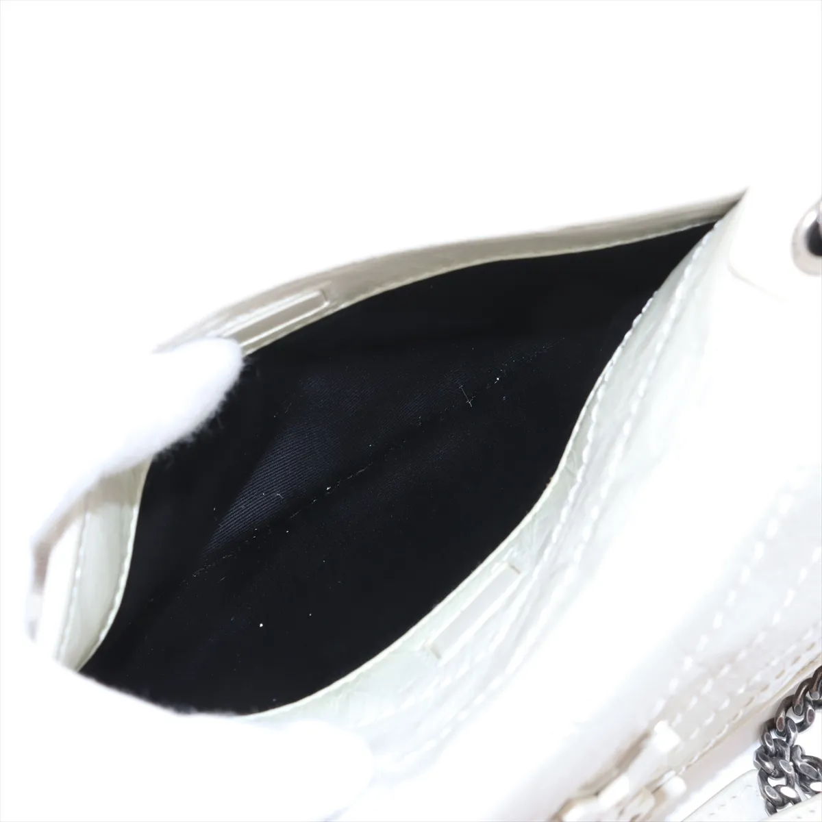 Niki Leather Chain Shoulder Bag, White, 633158 — view 10